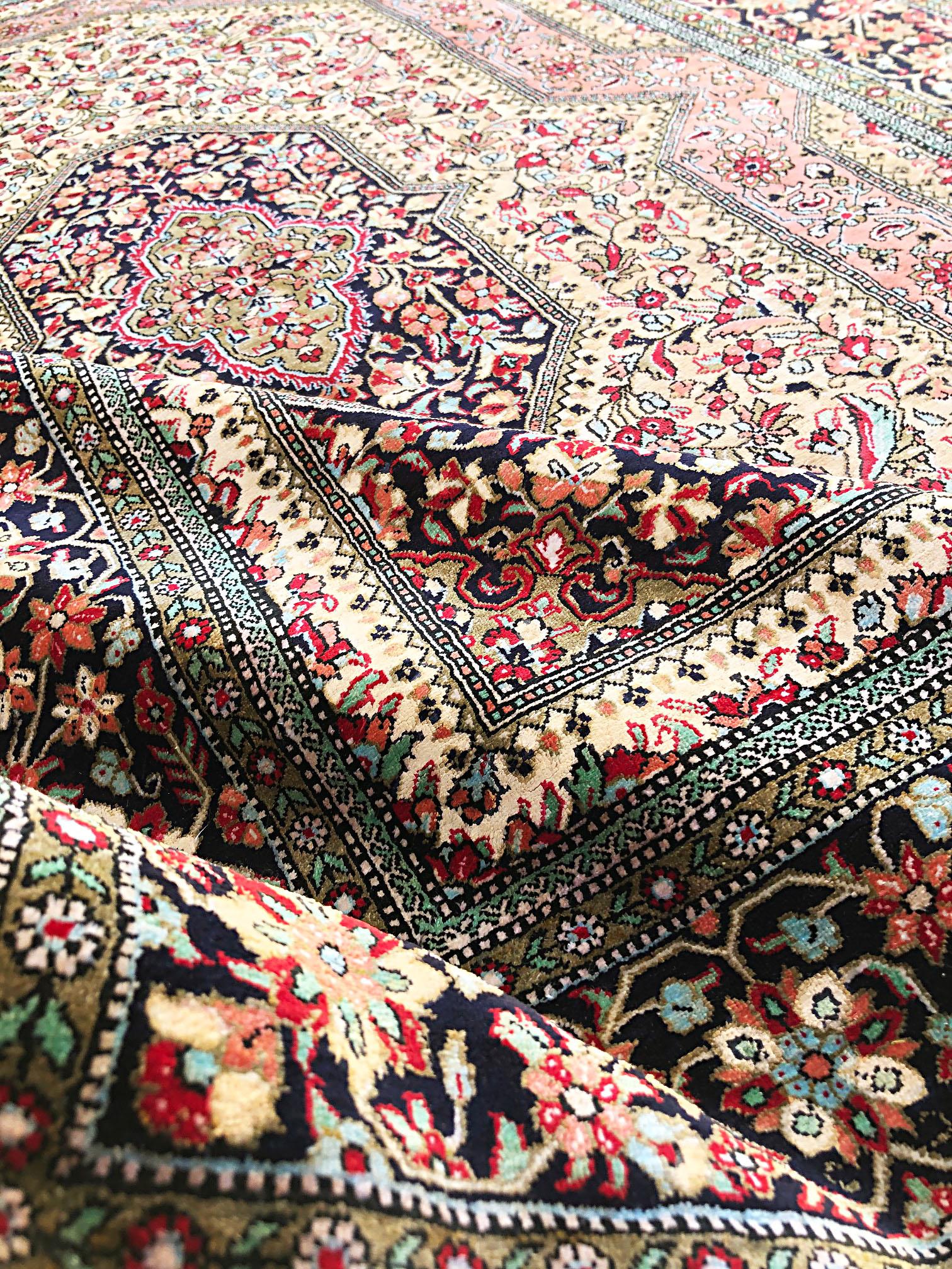 Persian Hand Knotted Silk Medallion Red Qum Rug Circa 1970 For Sale 9
