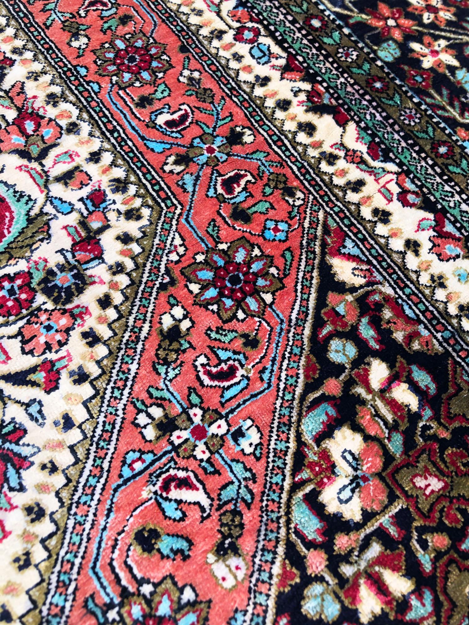 Persian Hand Knotted Silk Medallion Red Qum Rug Circa 1970 For Sale 10