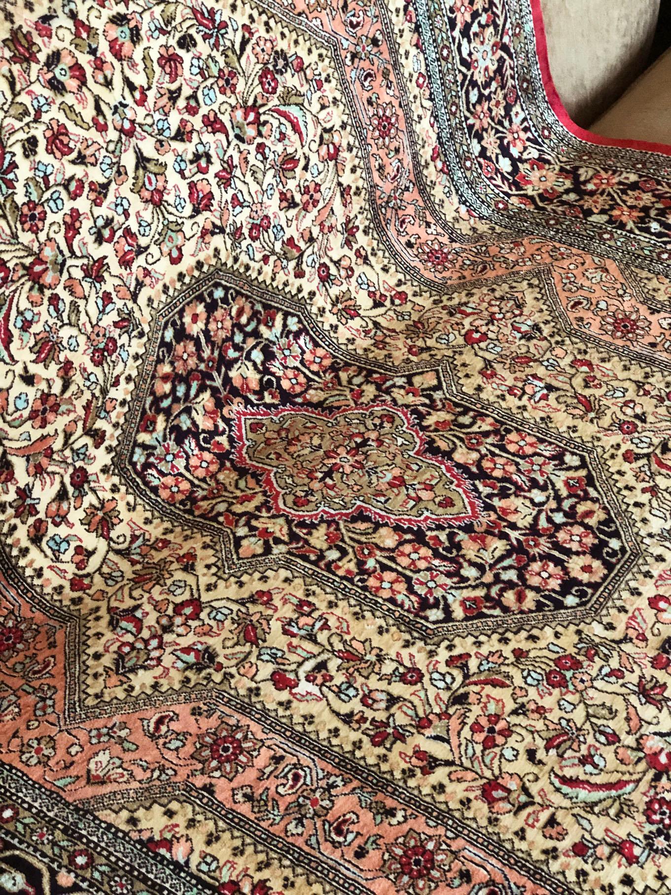 Persian Hand Knotted Silk Medallion Red Qum Rug Circa 1970 For Sale 12