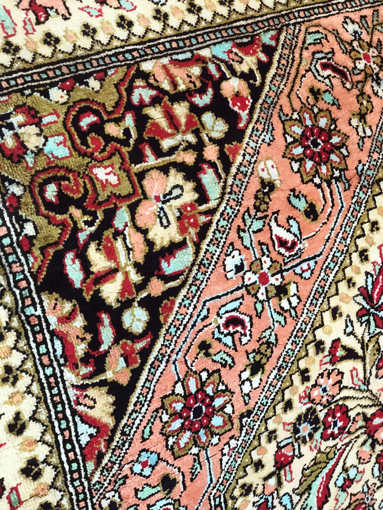 Persian Hand Knotted Silk Medallion Red Qum Rug Circa 1970 For Sale 13