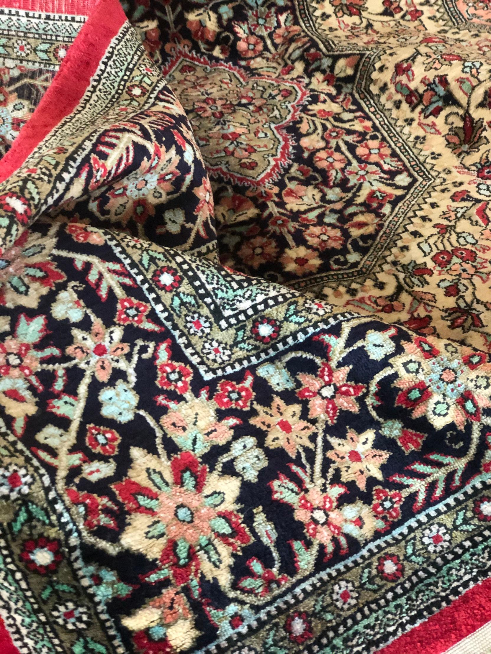 Persian Hand Knotted Silk Medallion Red Qum Rug Circa 1970 For Sale 14