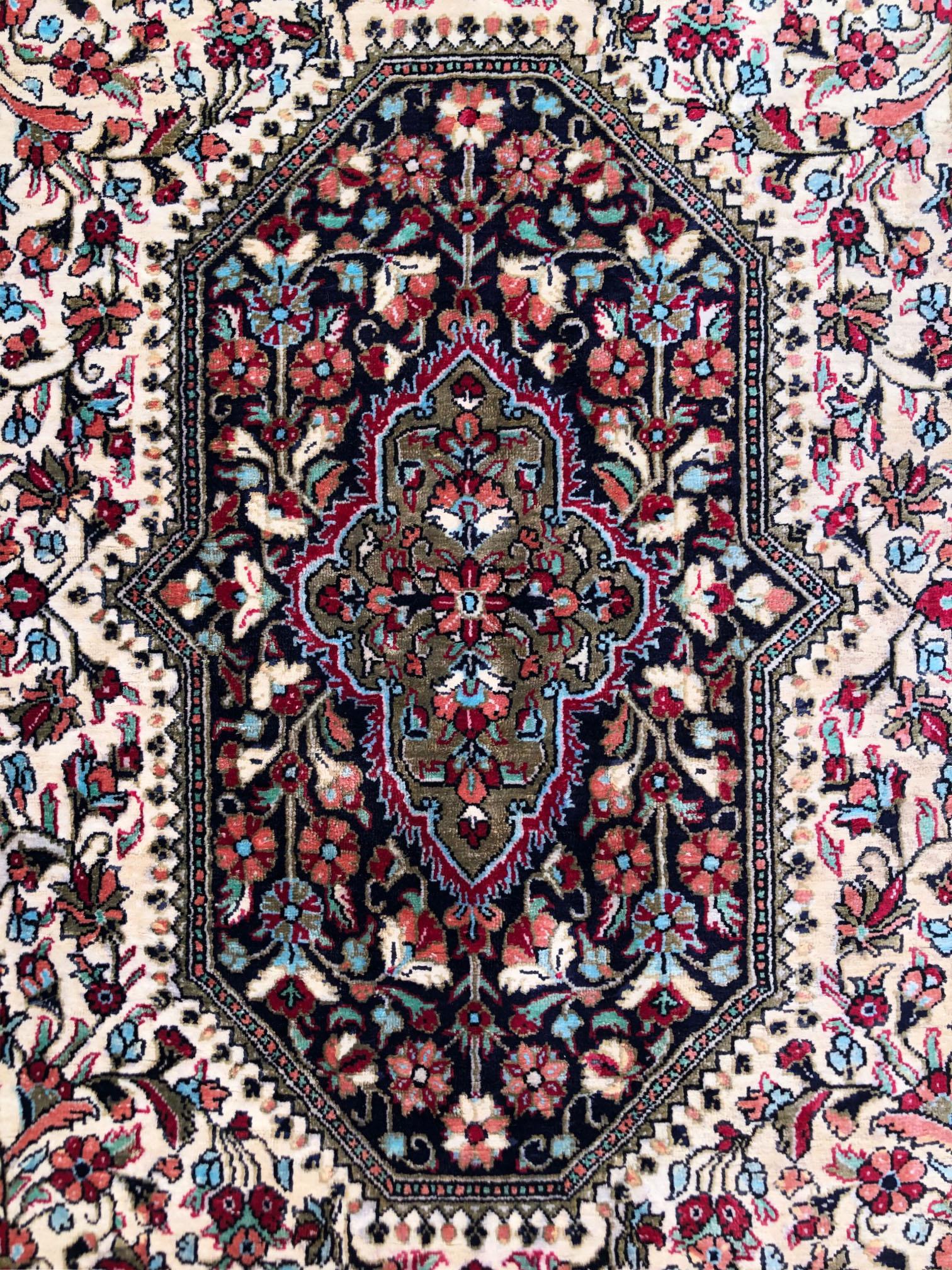 Hand-Knotted Persian Hand Knotted Silk Medallion Red Qum Rug Circa 1970 For Sale