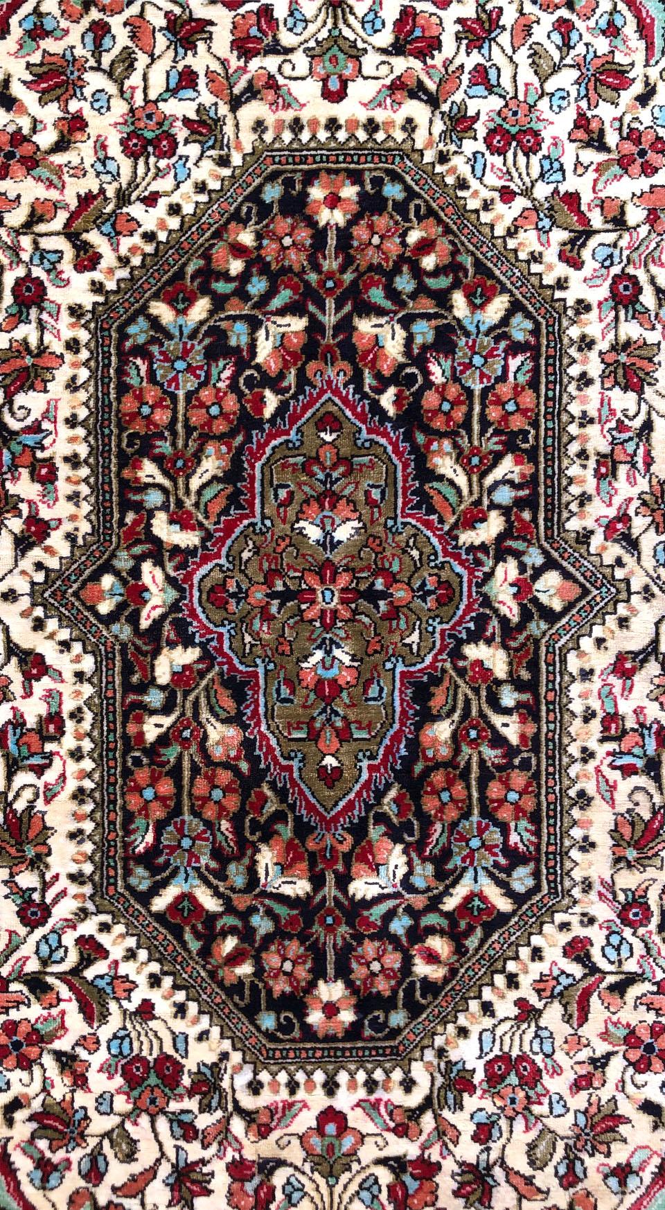 Persian Hand Knotted Silk Medallion Red Qum Rug Circa 1970 In Good Condition For Sale In San Diego, CA