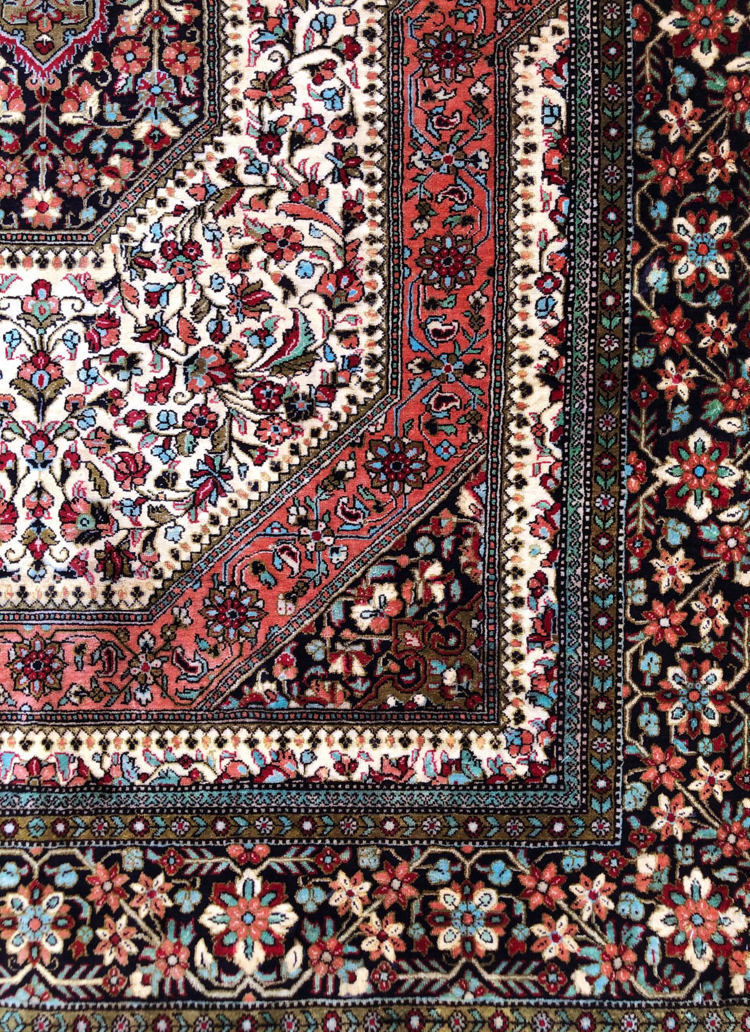 Persian Hand Knotted Silk Medallion Red Qum Rug Circa 1970 For Sale 2
