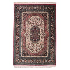 Persian Hand Knotted Silk Medallion Red Qum Rug Circa 1970