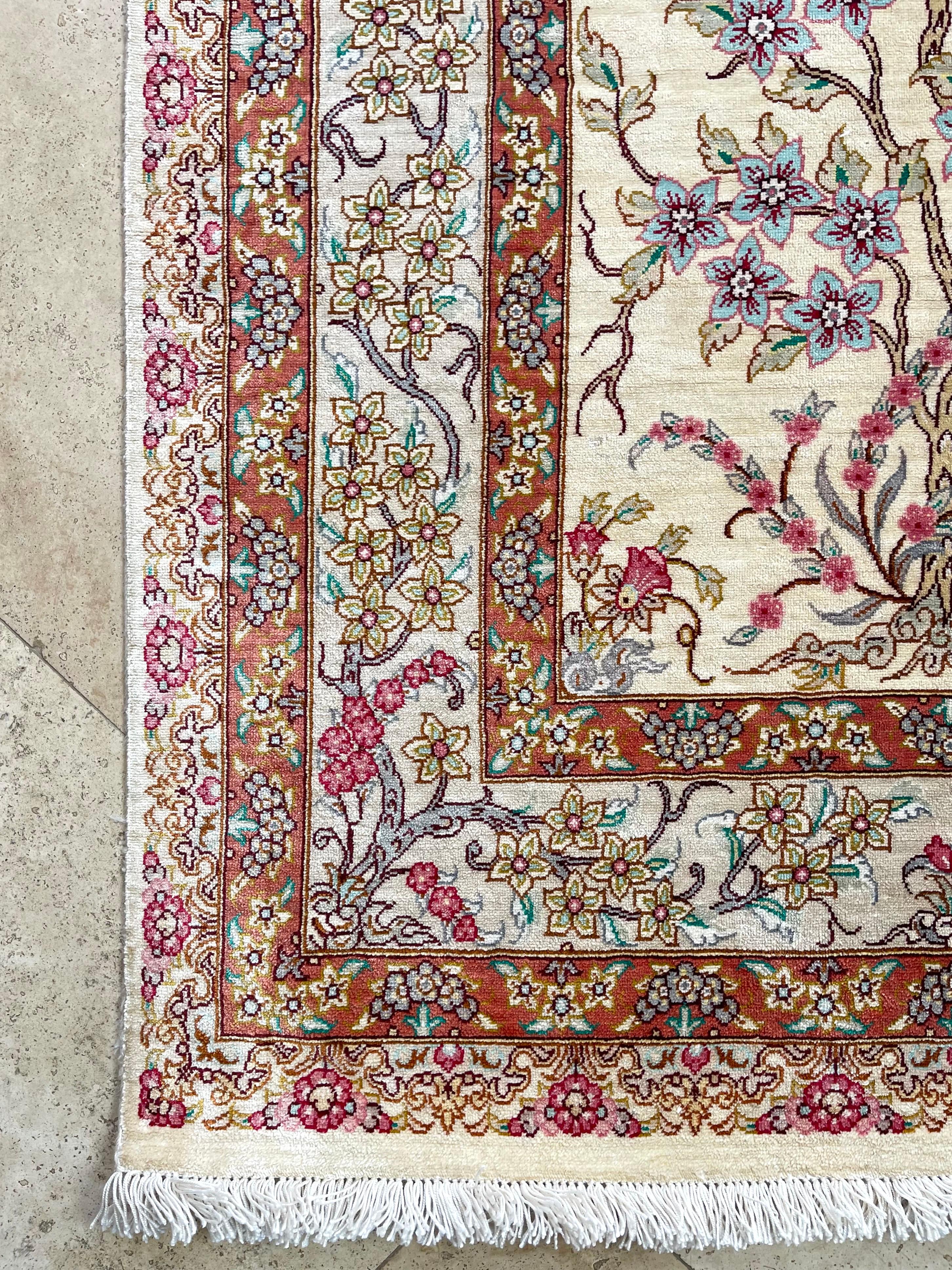 Persian Tree Of  Life Silk Qum Rug For Sale 5
