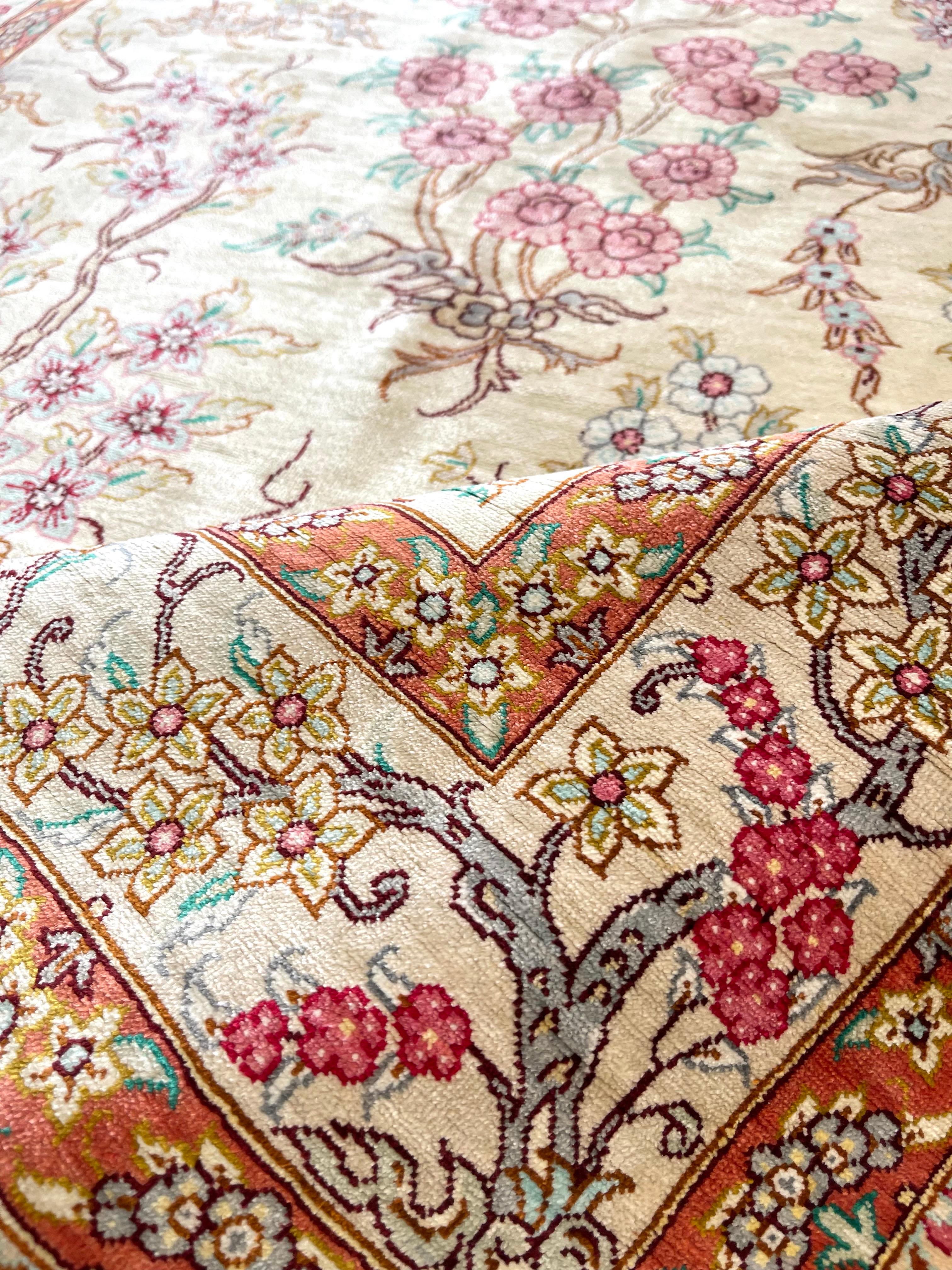 Asian Persian Tree Of  Life Silk Qum Rug For Sale