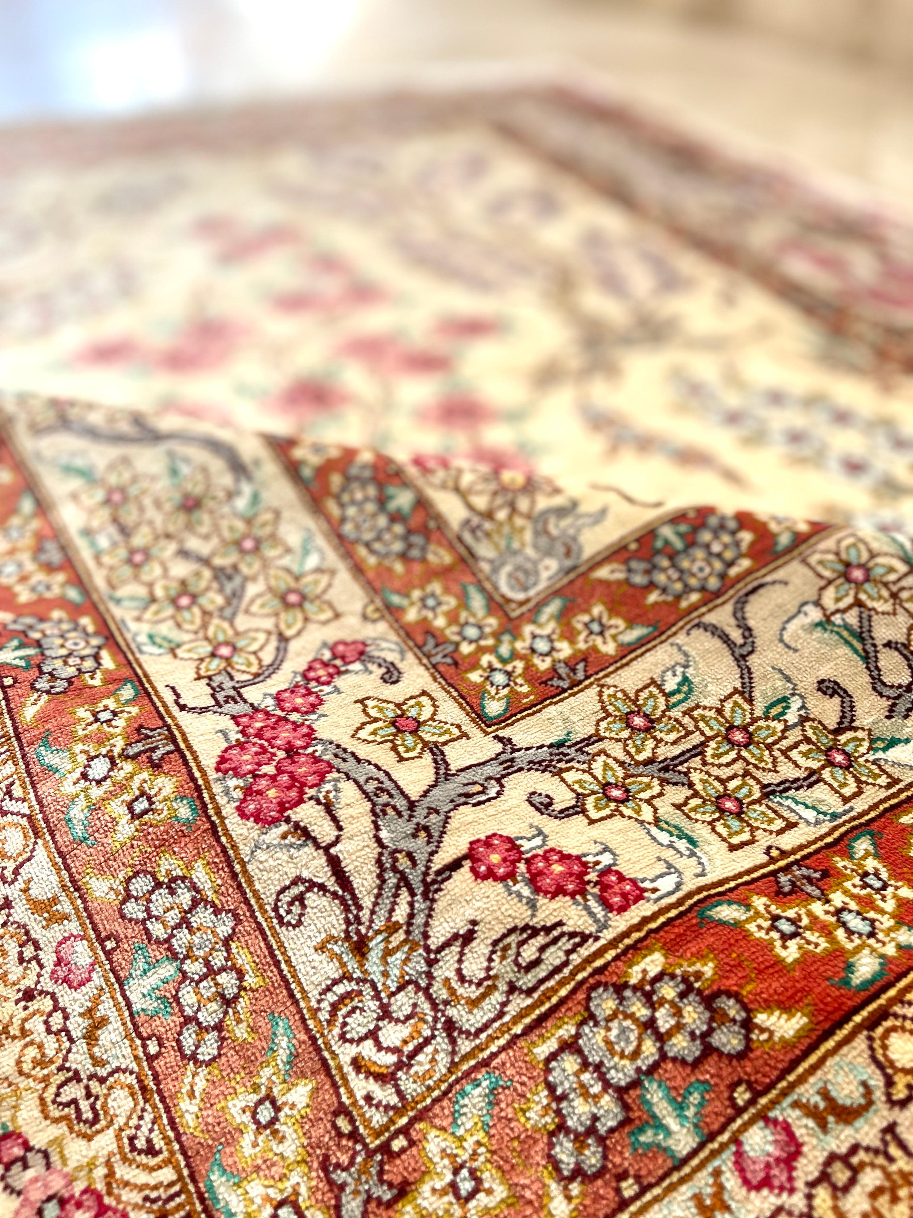Persian Tree Of  Life Silk Qum Rug In New Condition For Sale In San Diego, CA