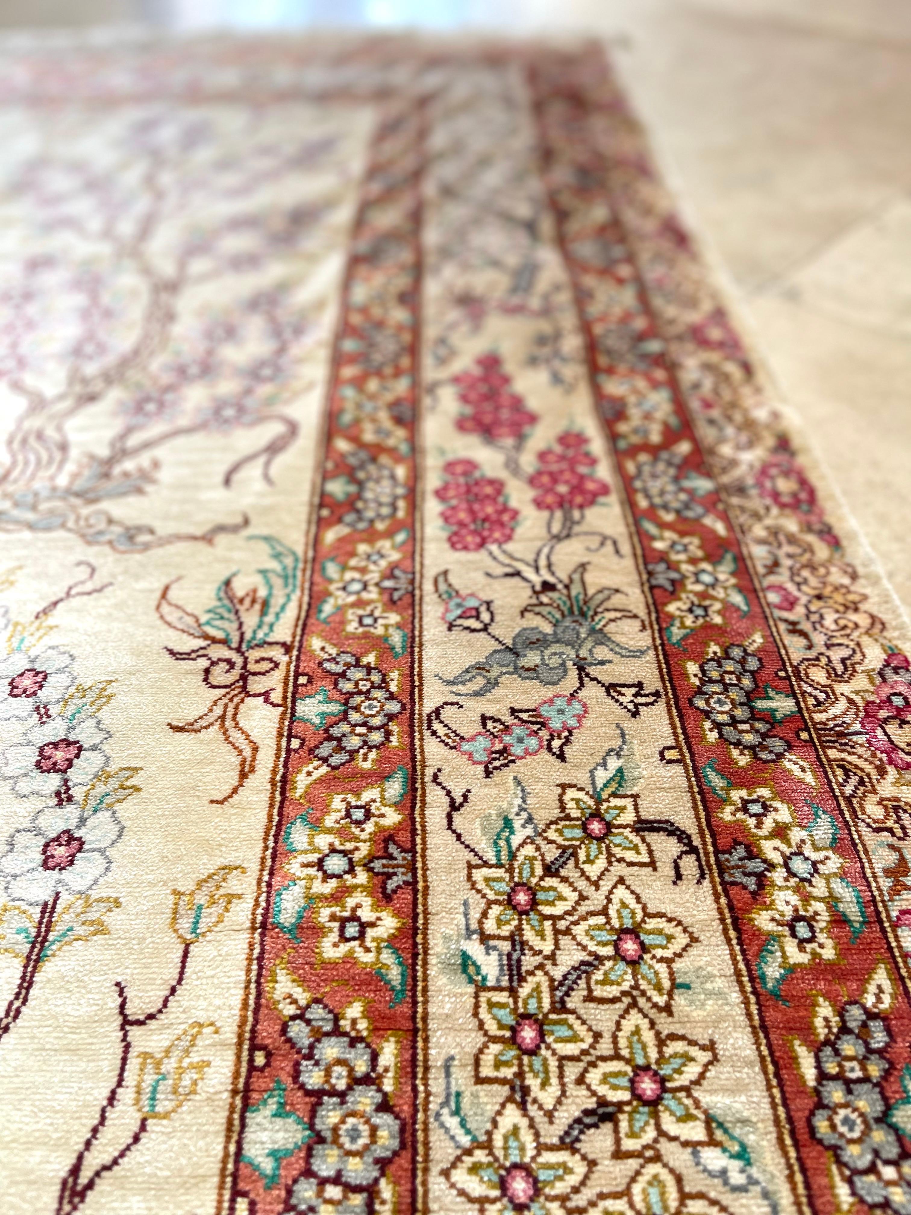 Persian Tree Of  Life Silk Qum Rug For Sale 1