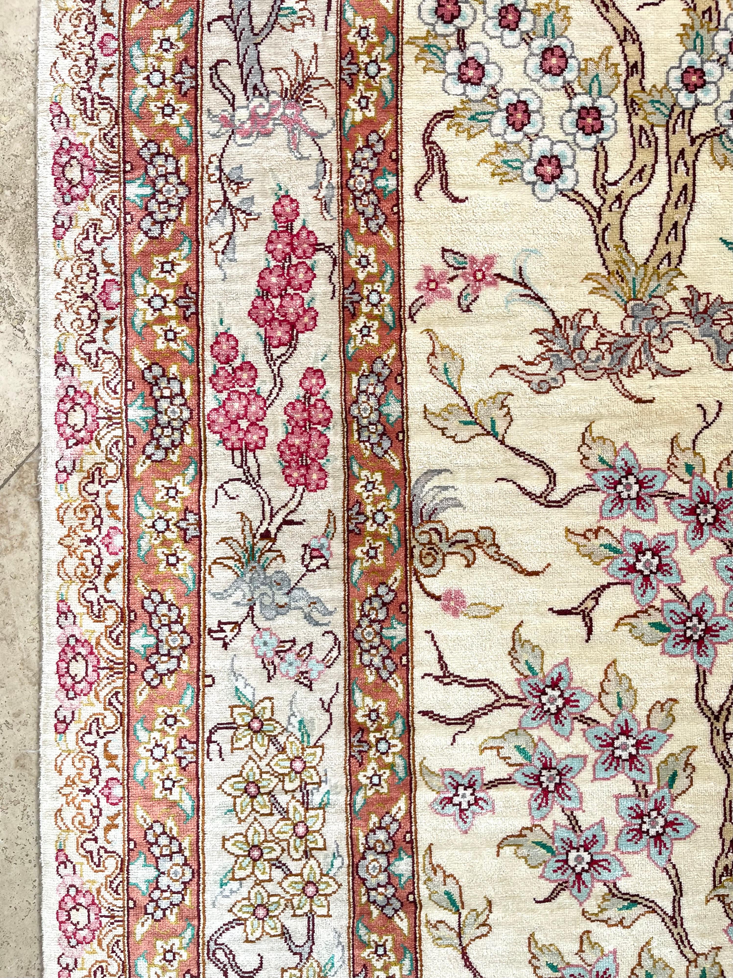 Persian Tree Of  Life Silk Qum Rug For Sale 2
