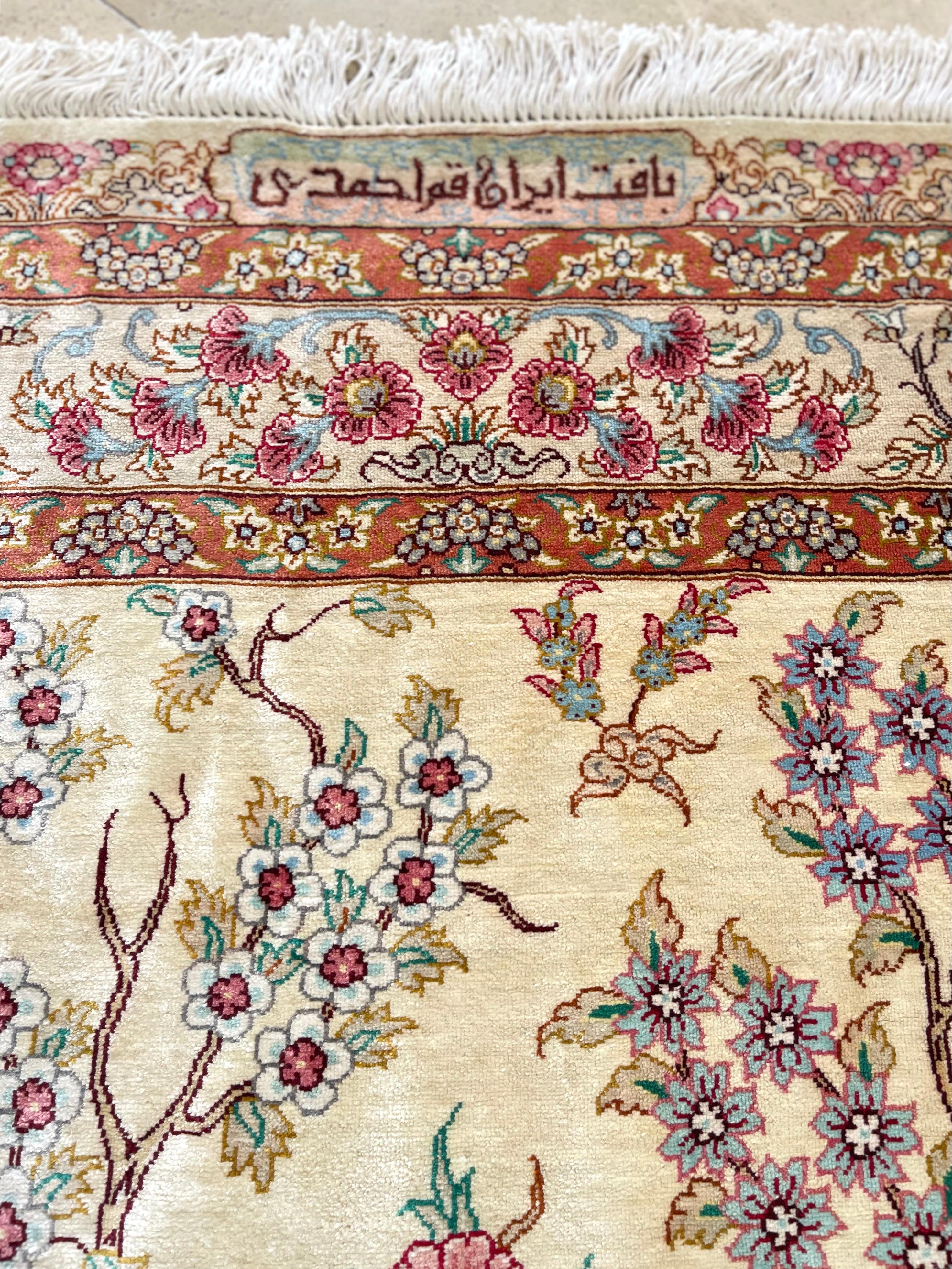 Persian Tree Of  Life Silk Qum Rug For Sale 3