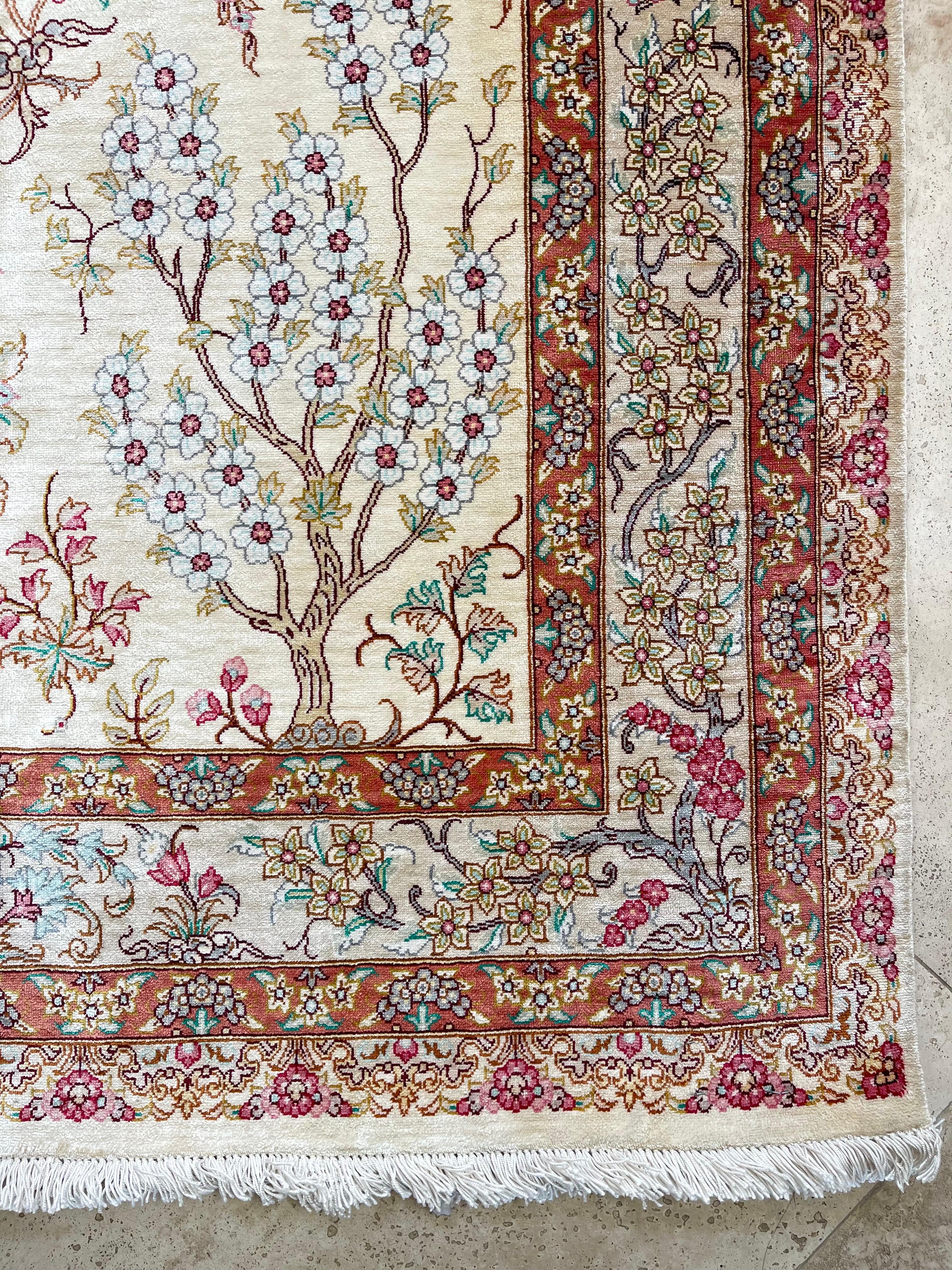 Persian Tree Of  Life Silk Qum Rug For Sale 4