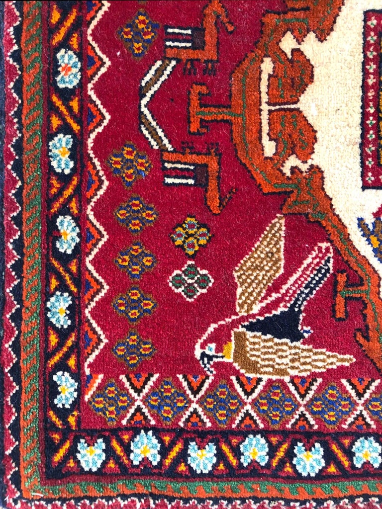 Persian Hand Knotted Tribal Bird Motif Red Ghashghai Rug at 1stDibs