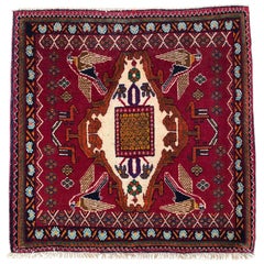 Persian Hand Knotted Tribal Bird Motif Red Ghashghai Rug