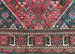 Persian Hand-Knotted Tribal Diamond Medallion Burgundy Joshaghan Rug