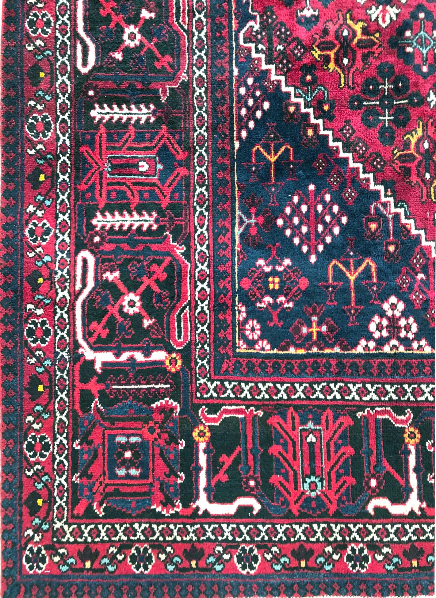 Persian Hand-Knotted Tribal Diamond Medallion Burgundy Joshaghan Rug In Excellent Condition In San Diego, CA