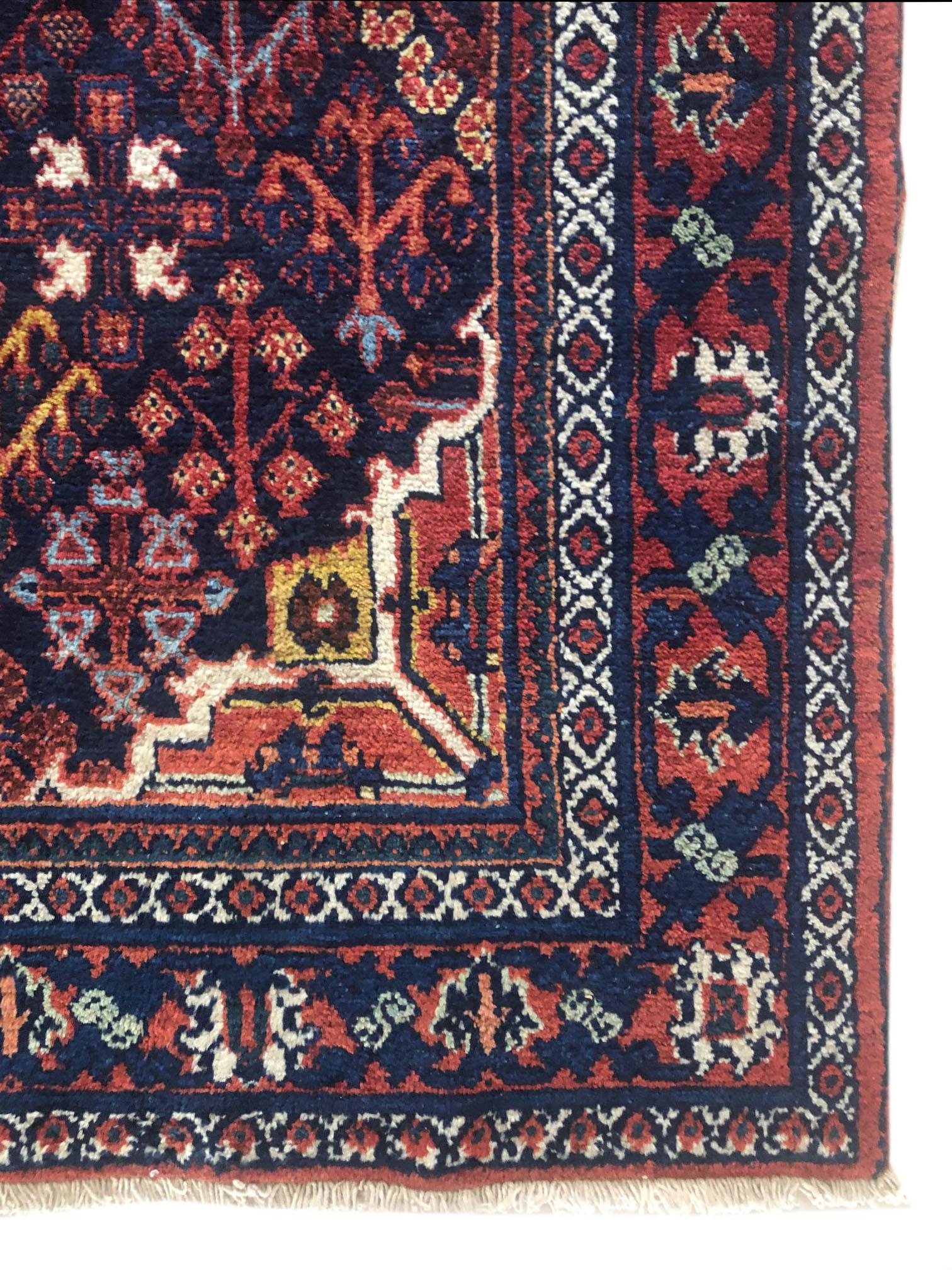 Persian Hand Knotted Tribal Diamond Medallion Josheghan (Joshaghan) Rug 1960 In Good Condition For Sale In San Diego, CA