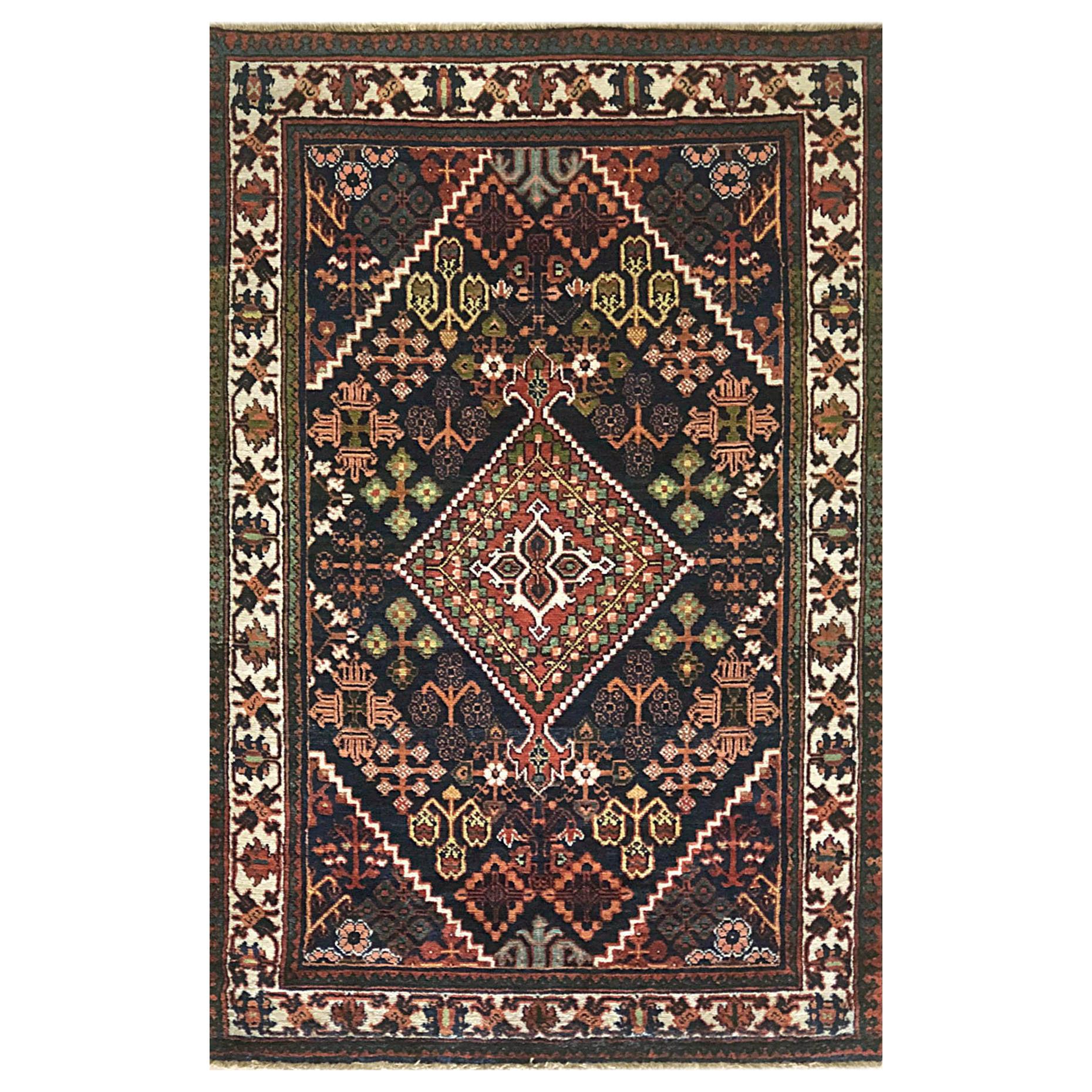 Persian Hand Knotted Tribal Diamond Medallion Josheghan Rug, circa 1960