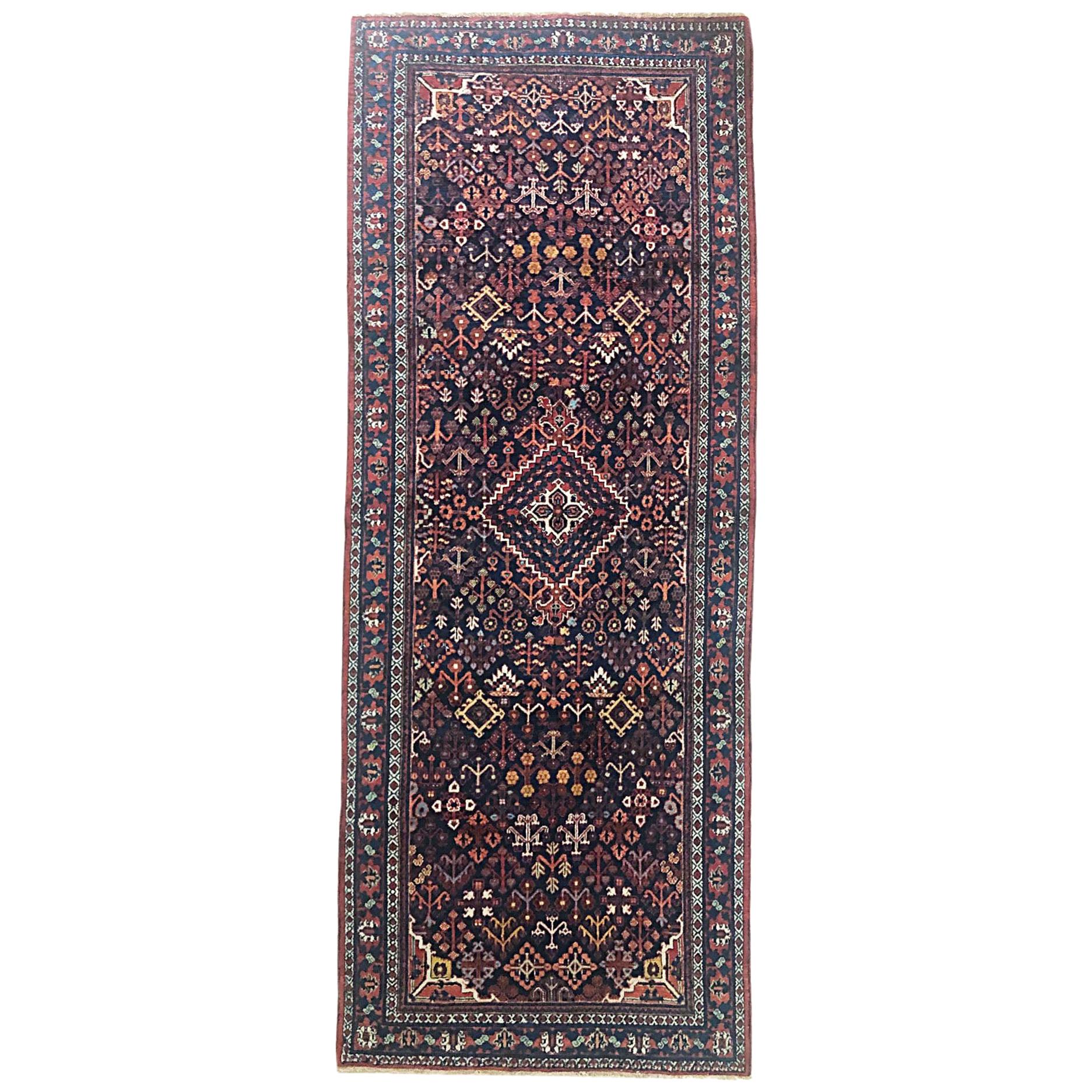 Persian Hand Knotted Tribal Diamond Medallion Josheghan (Joshaghan) Rug 1960 For Sale