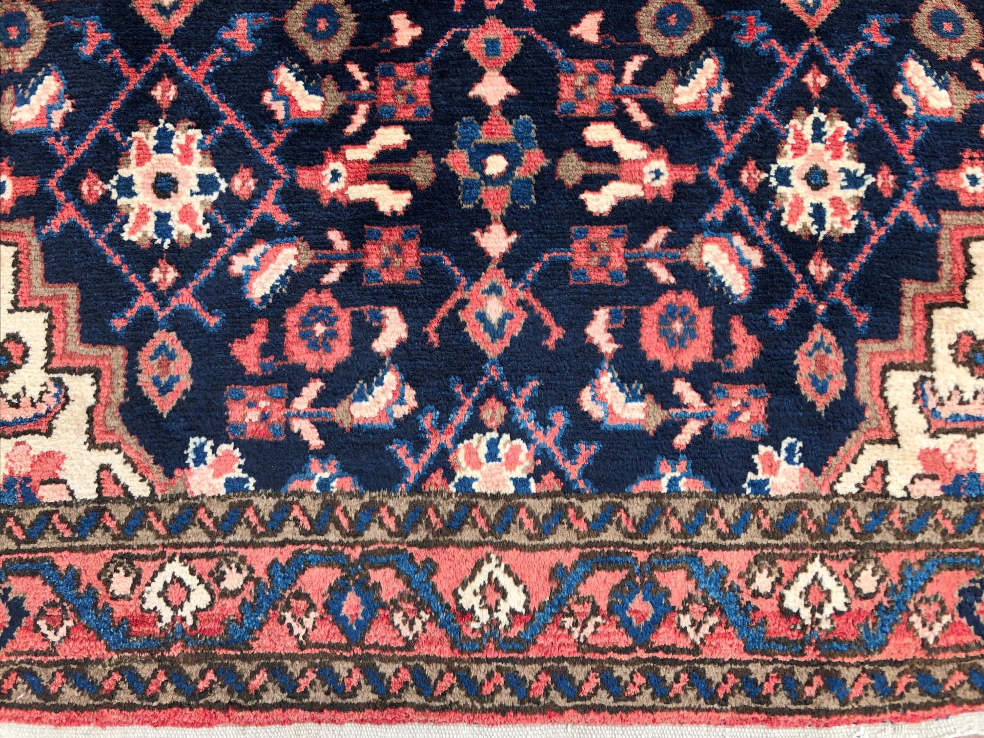 Persian Hand Knotted Tribal Medallion Blue Hamadan Rug, circa 1960 For Sale 4
