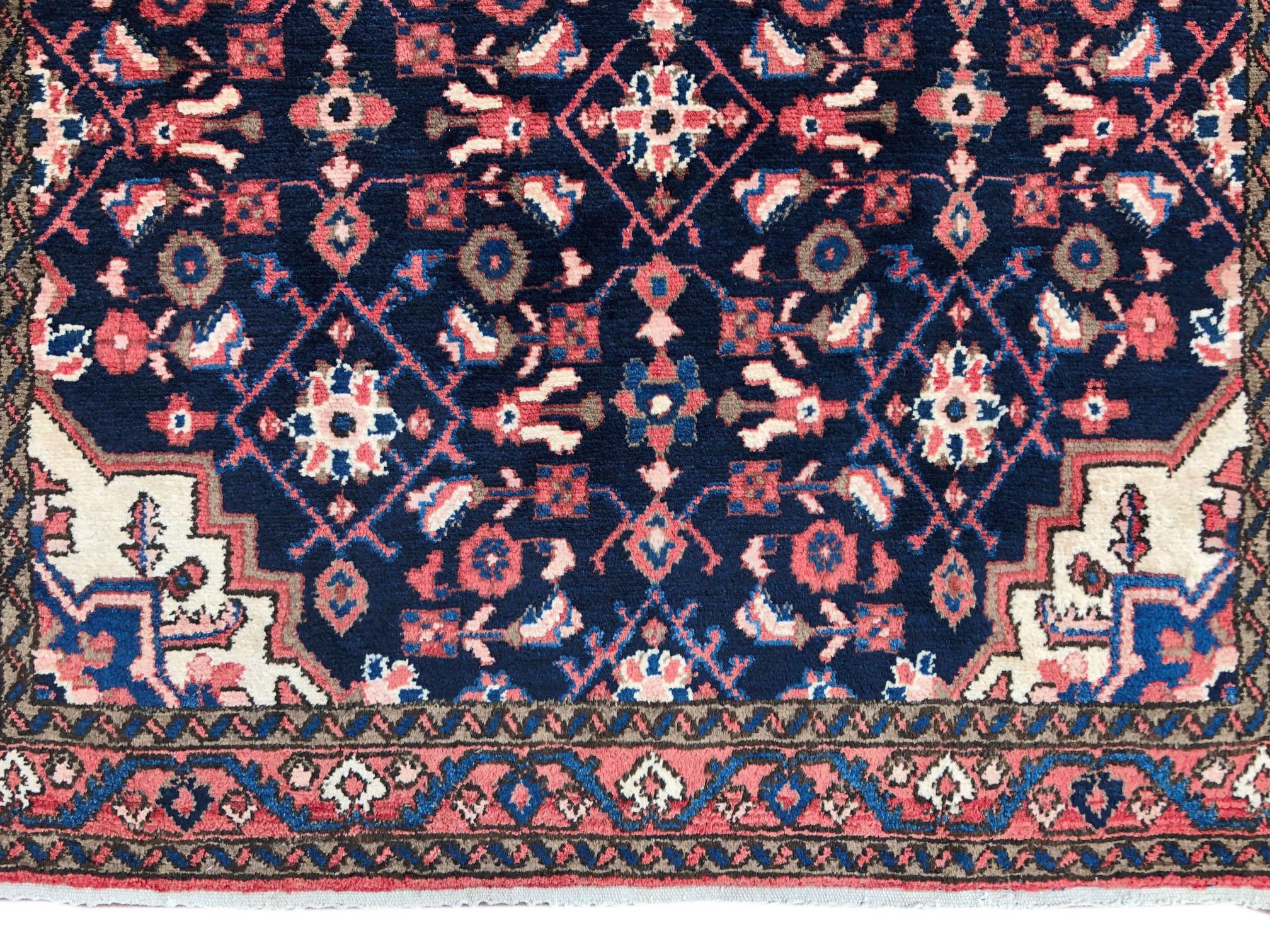 Persian Hand Knotted Tribal Medallion Blue Hamadan Rug, circa 1960 For Sale 5
