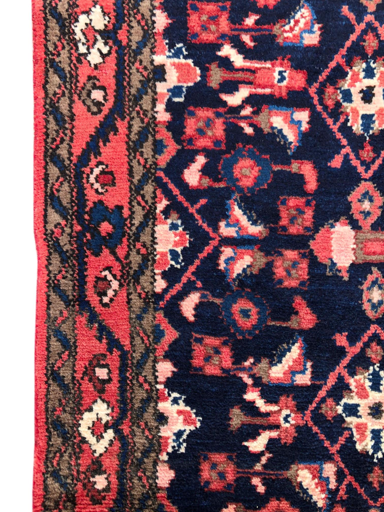 Persian Hand Knotted Tribal Medallion Blue Hamadan Rug, circa 1960 For Sale 6
