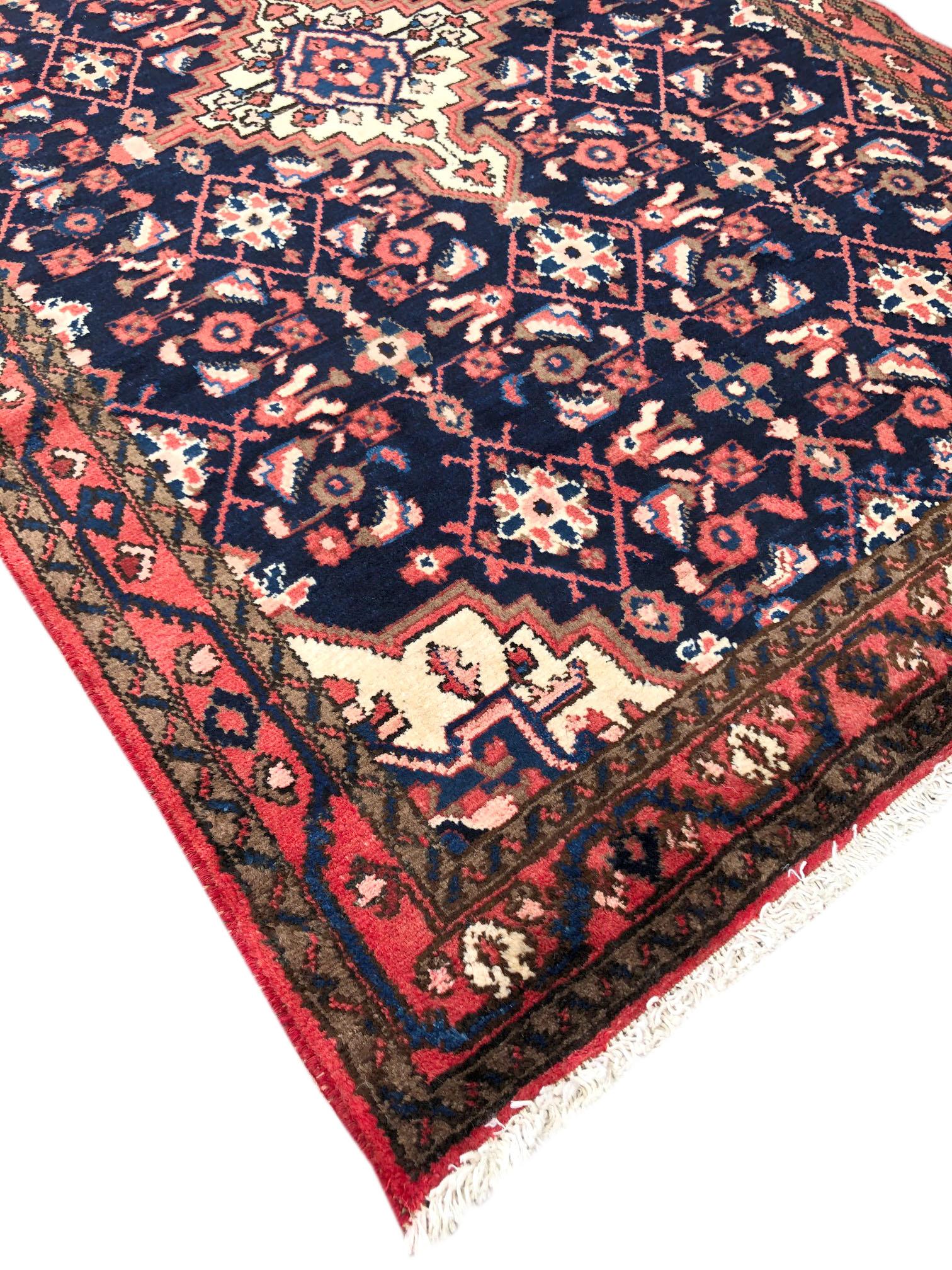 Persian Hand Knotted Tribal Medallion Blue Hamadan Rug, circa 1960 For Sale 9