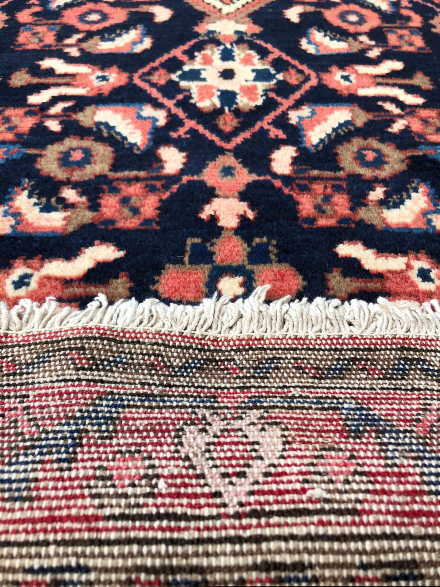 Persian Hand Knotted Tribal Medallion Blue Hamadan Rug, circa 1960 For Sale 10