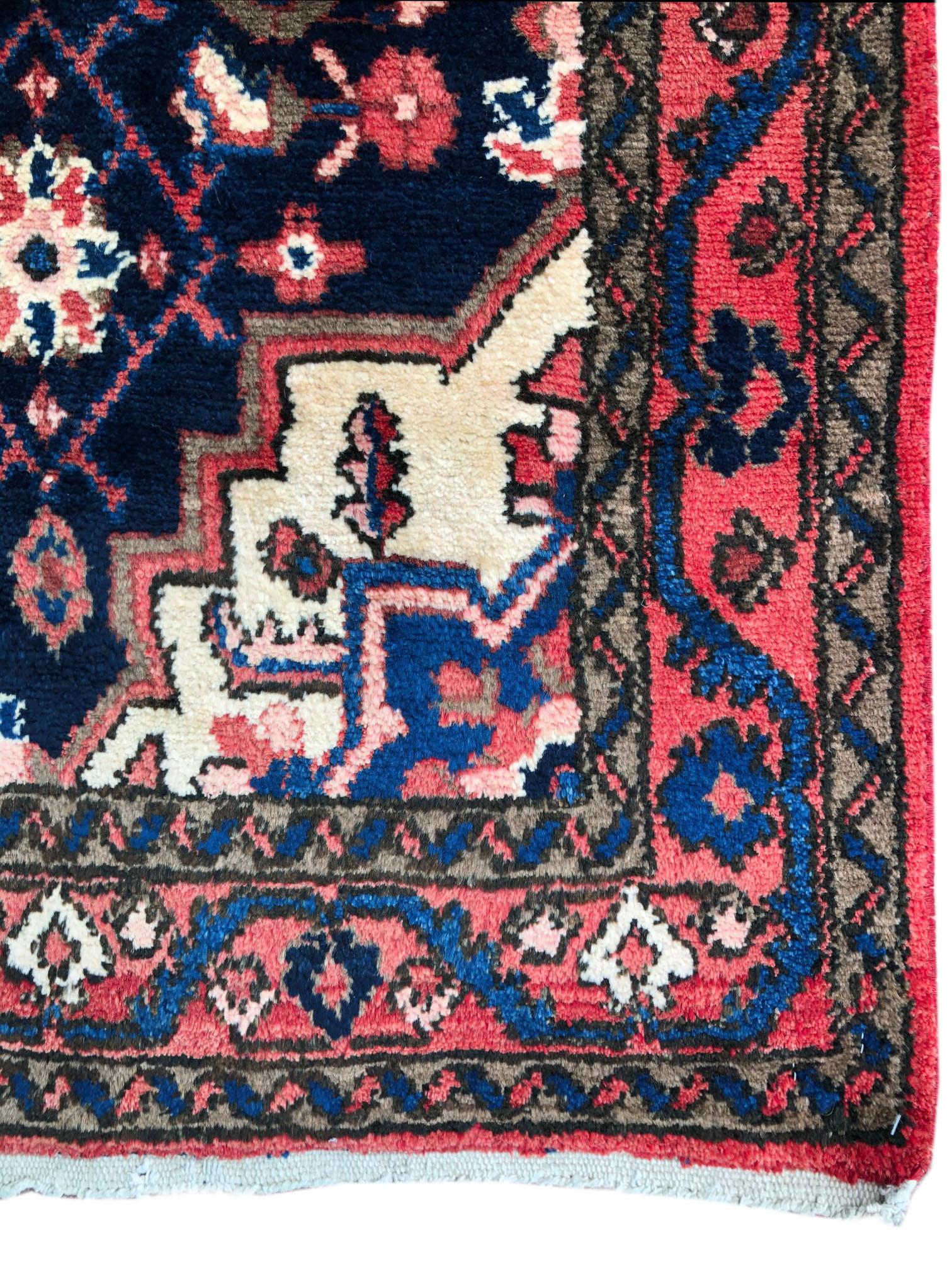 Persian Hand Knotted Tribal Medallion Blue Hamadan Rug, circa 1960 For Sale 2