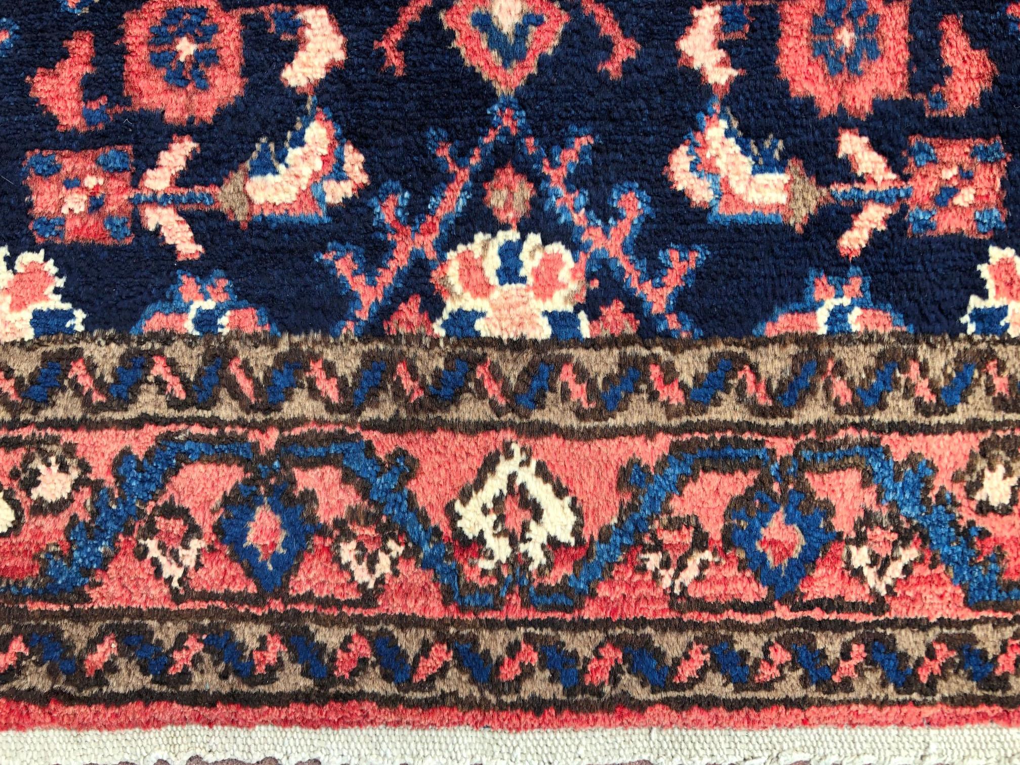 Persian Hand Knotted Tribal Medallion Blue Hamadan Rug, circa 1960 For Sale 3