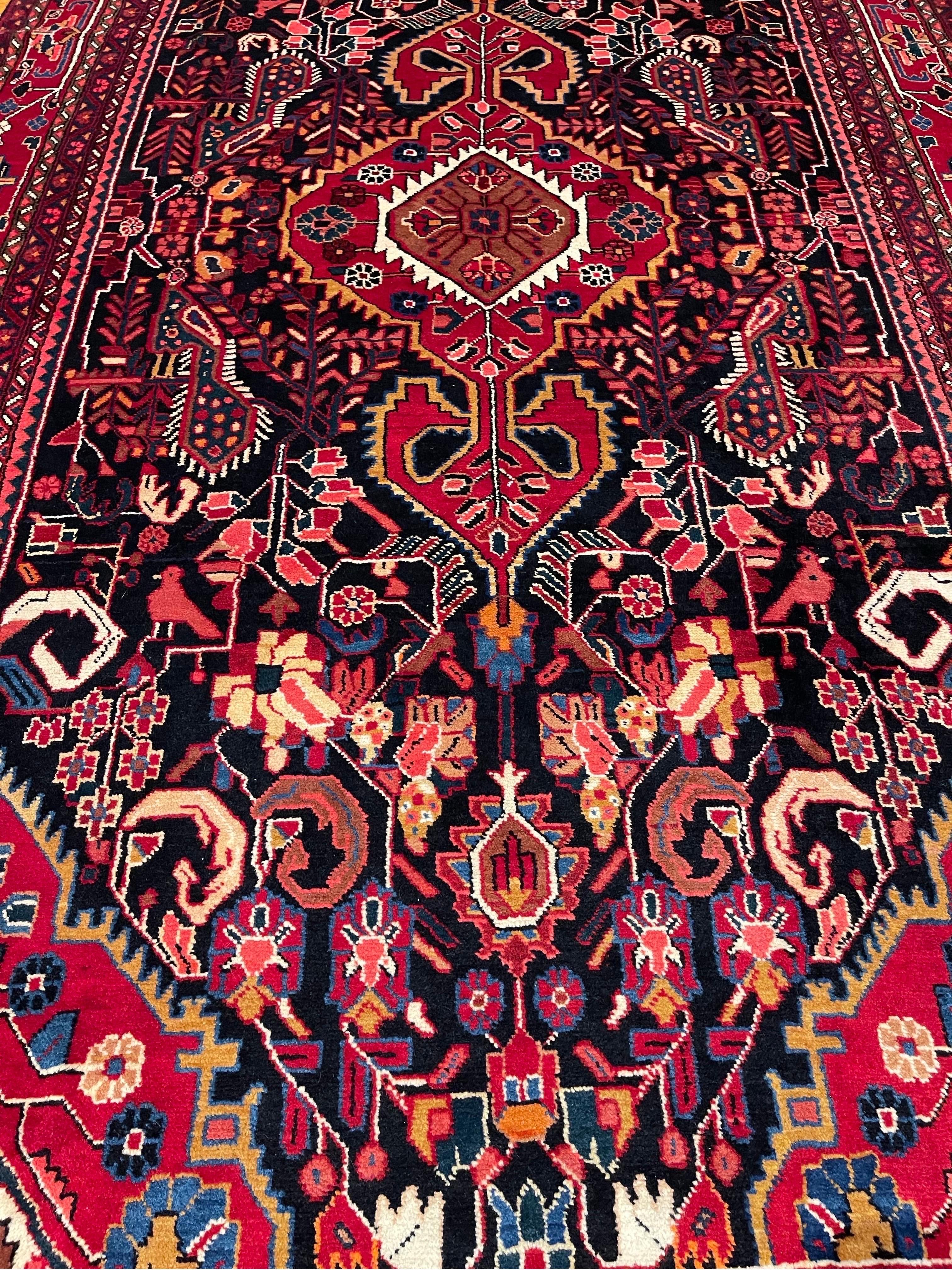 Hand-Knotted Persian Hand Knotted Tribal Medallion Blue Red Bakhtiari Rug, circa 1960 For Sale