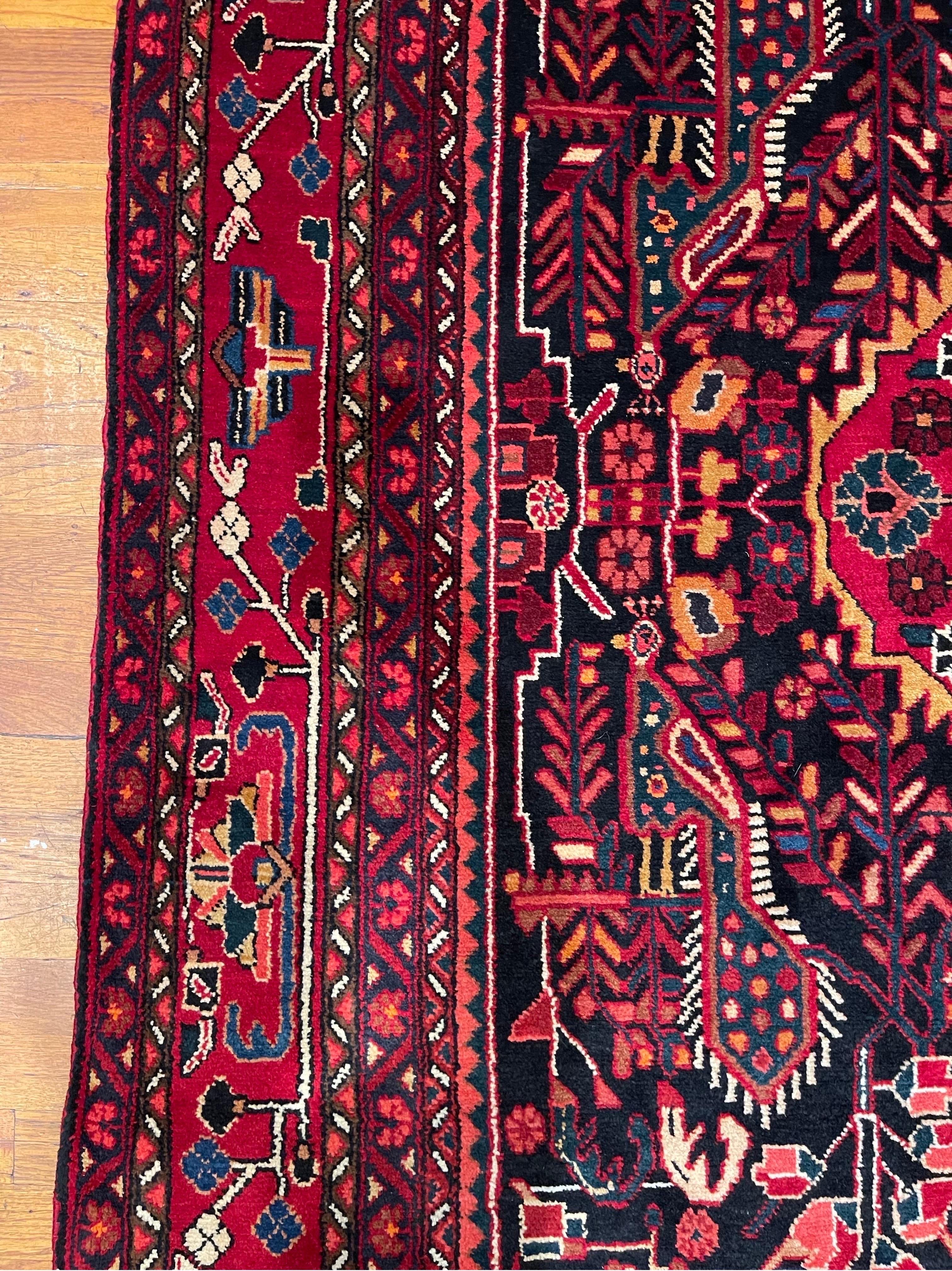 Persian Hand Knotted Tribal Medallion Blue Red Bakhtiari Rug, circa 1960 In Good Condition For Sale In San Diego, CA