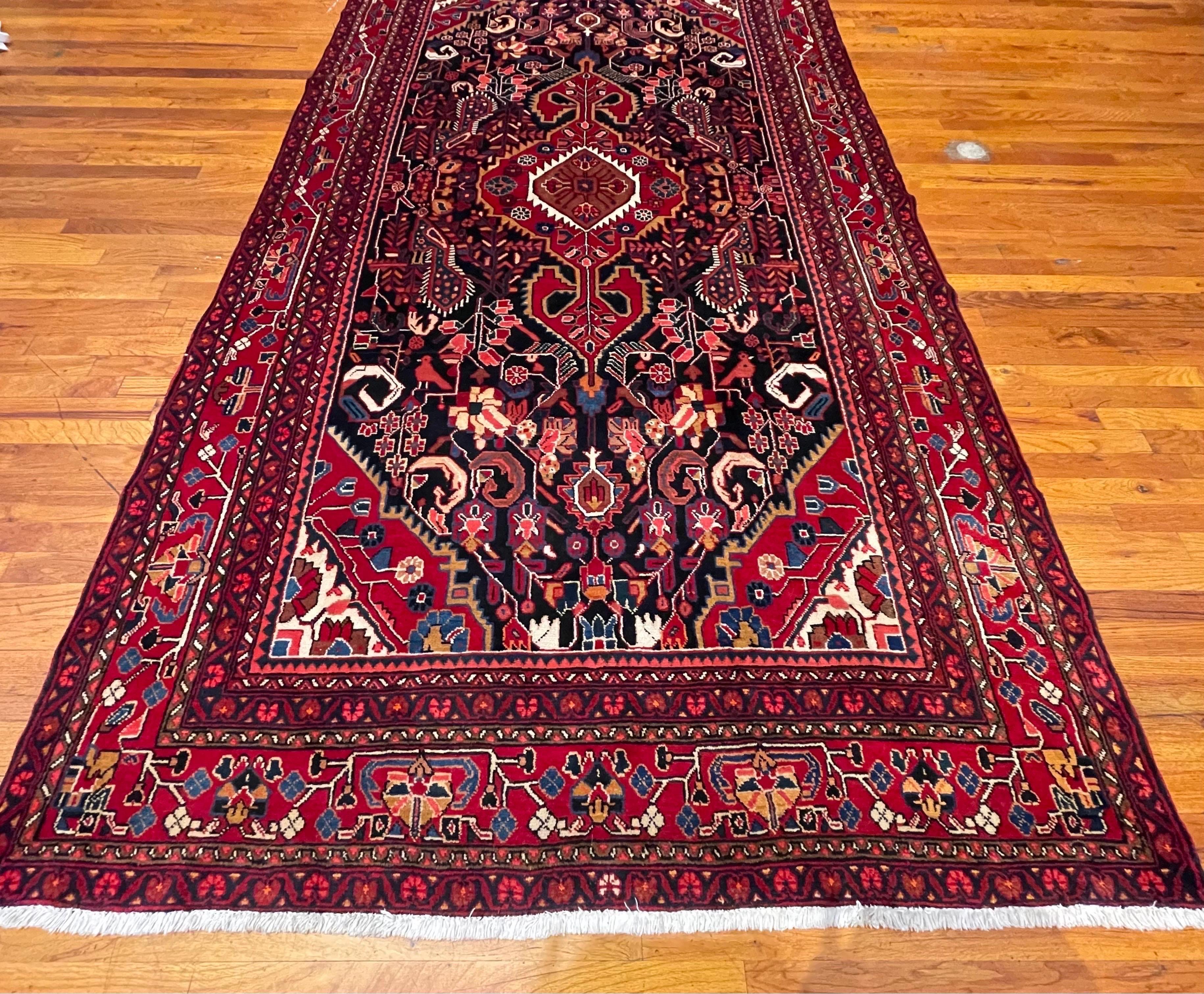 Mid-20th Century Persian Hand Knotted Tribal Medallion Blue Red Bakhtiari Rug, circa 1960 For Sale