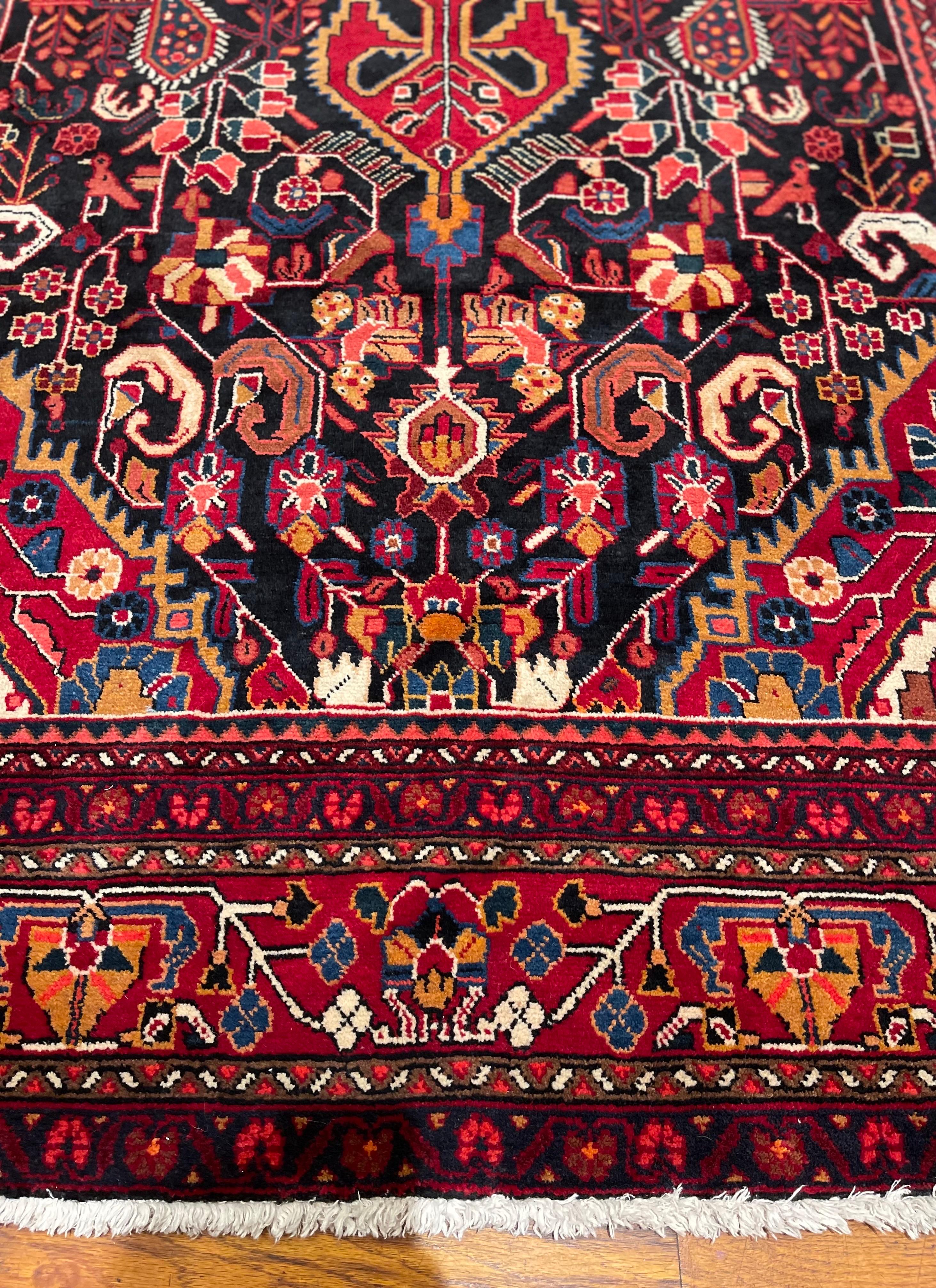 Persian Hand Knotted Tribal Medallion Blue Red Bakhtiari Rug, circa 1960 For Sale 1
