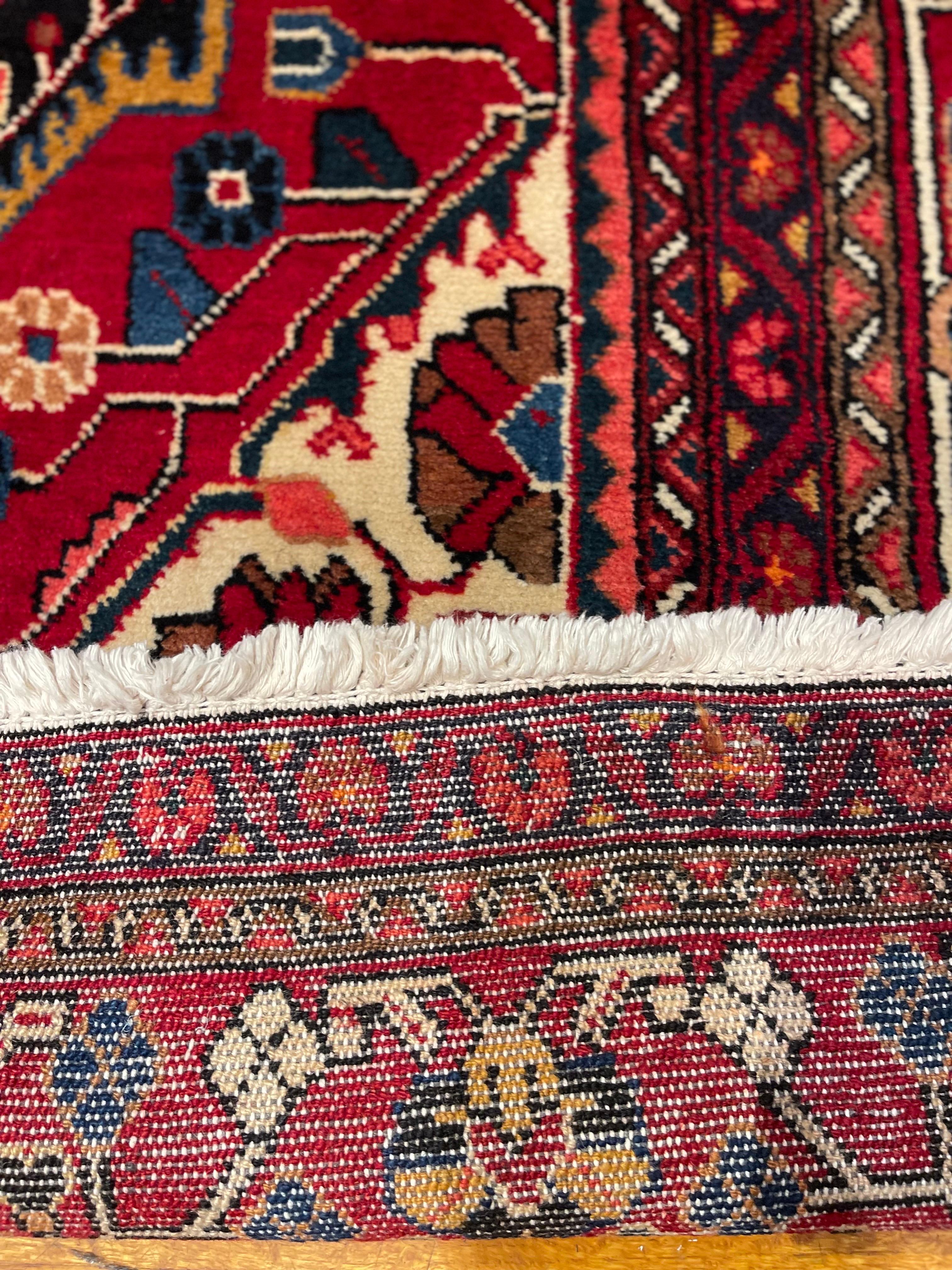 Persian Hand Knotted Tribal Medallion Blue Red Bakhtiari Rug, circa 1960 For Sale 2