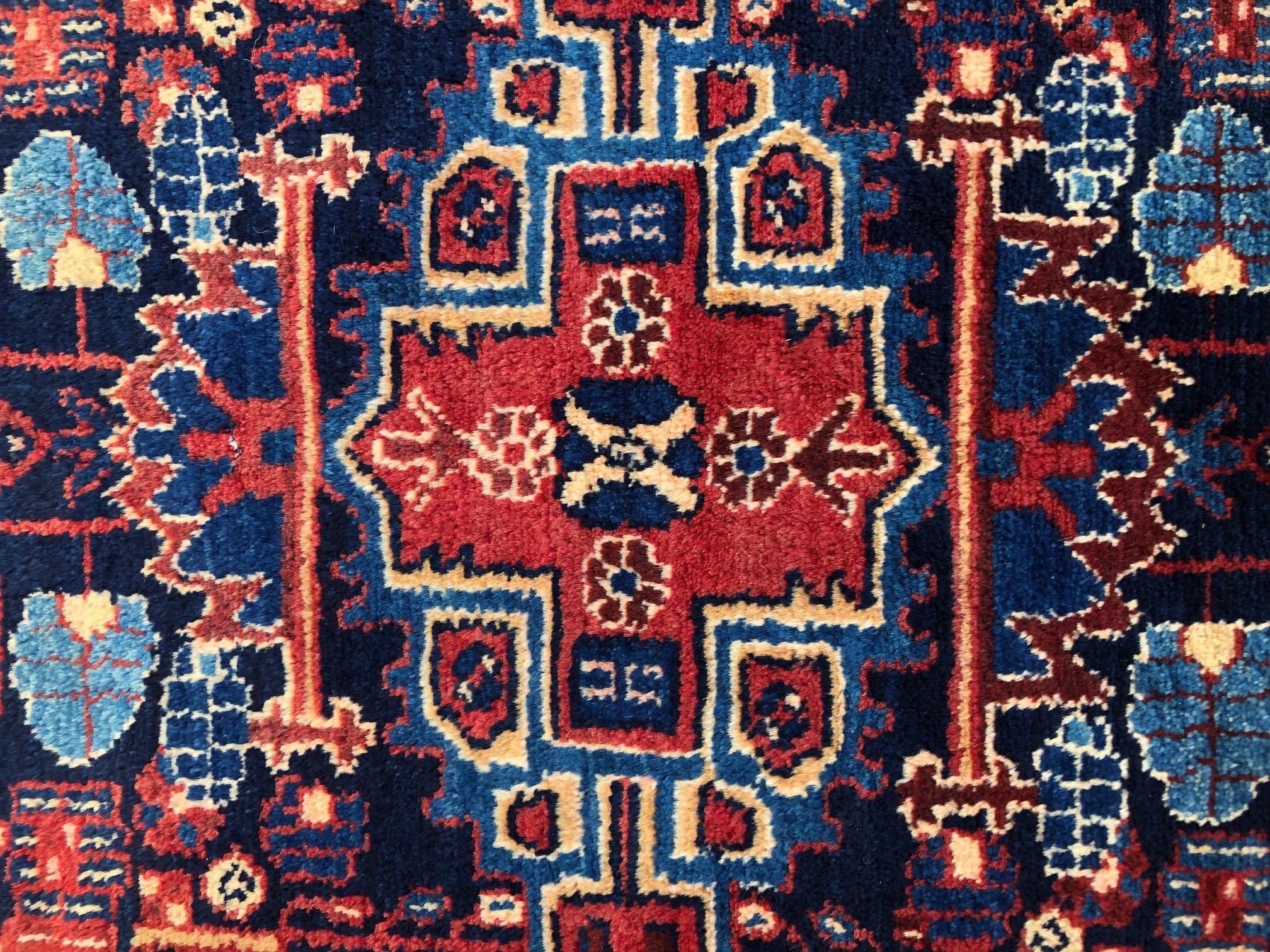 Hand-Knotted Persian Hand Knotted Tribal Medallion Hamadan Rug, circa 1960 For Sale