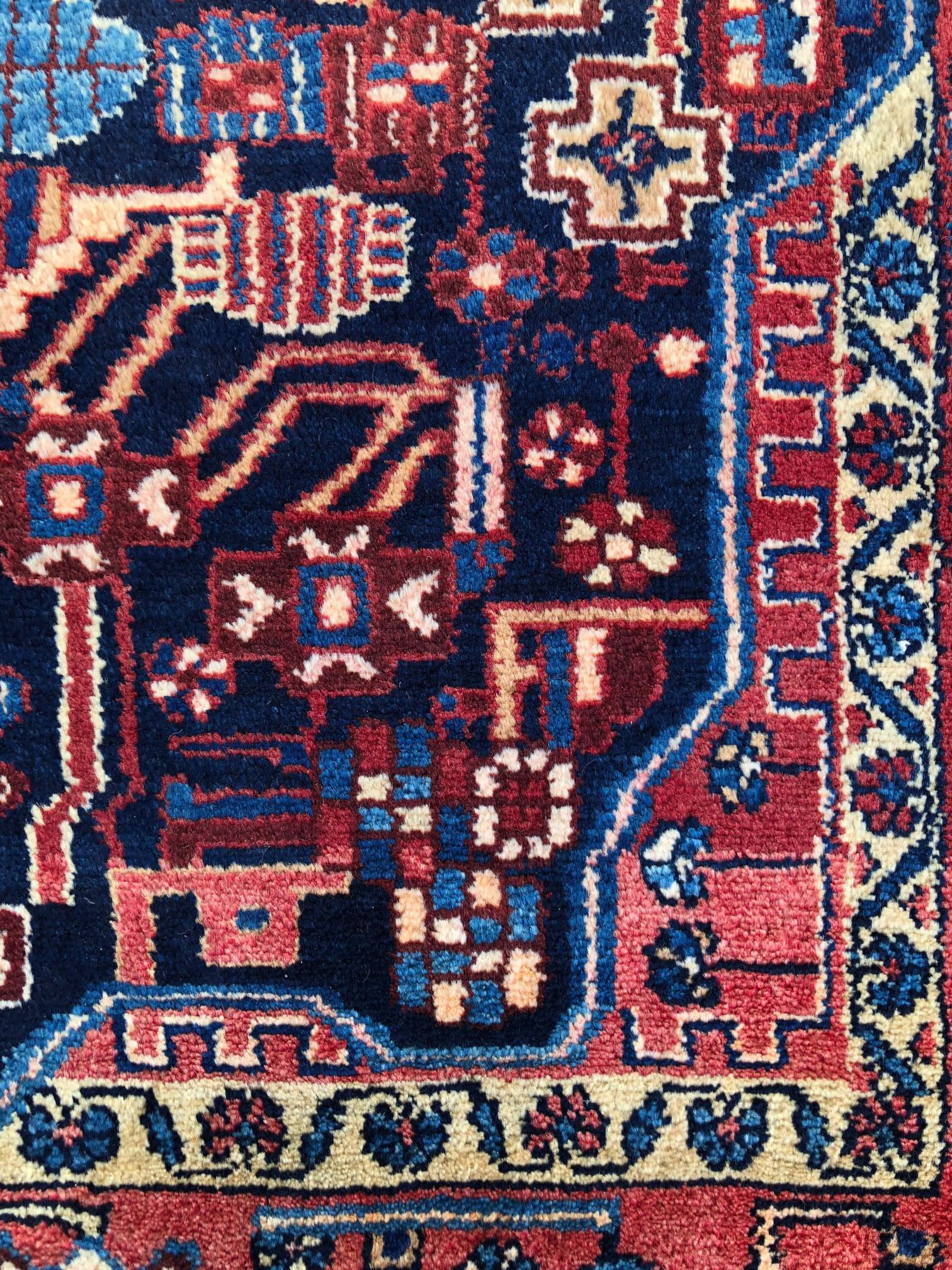 Wool Persian Hand Knotted Tribal Medallion Hamadan Rug, circa 1960 For Sale