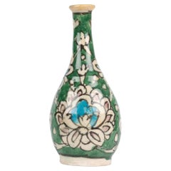 Persian Hand Painted Bottle Shaped Earthenware Vase with Artichoke Pattern