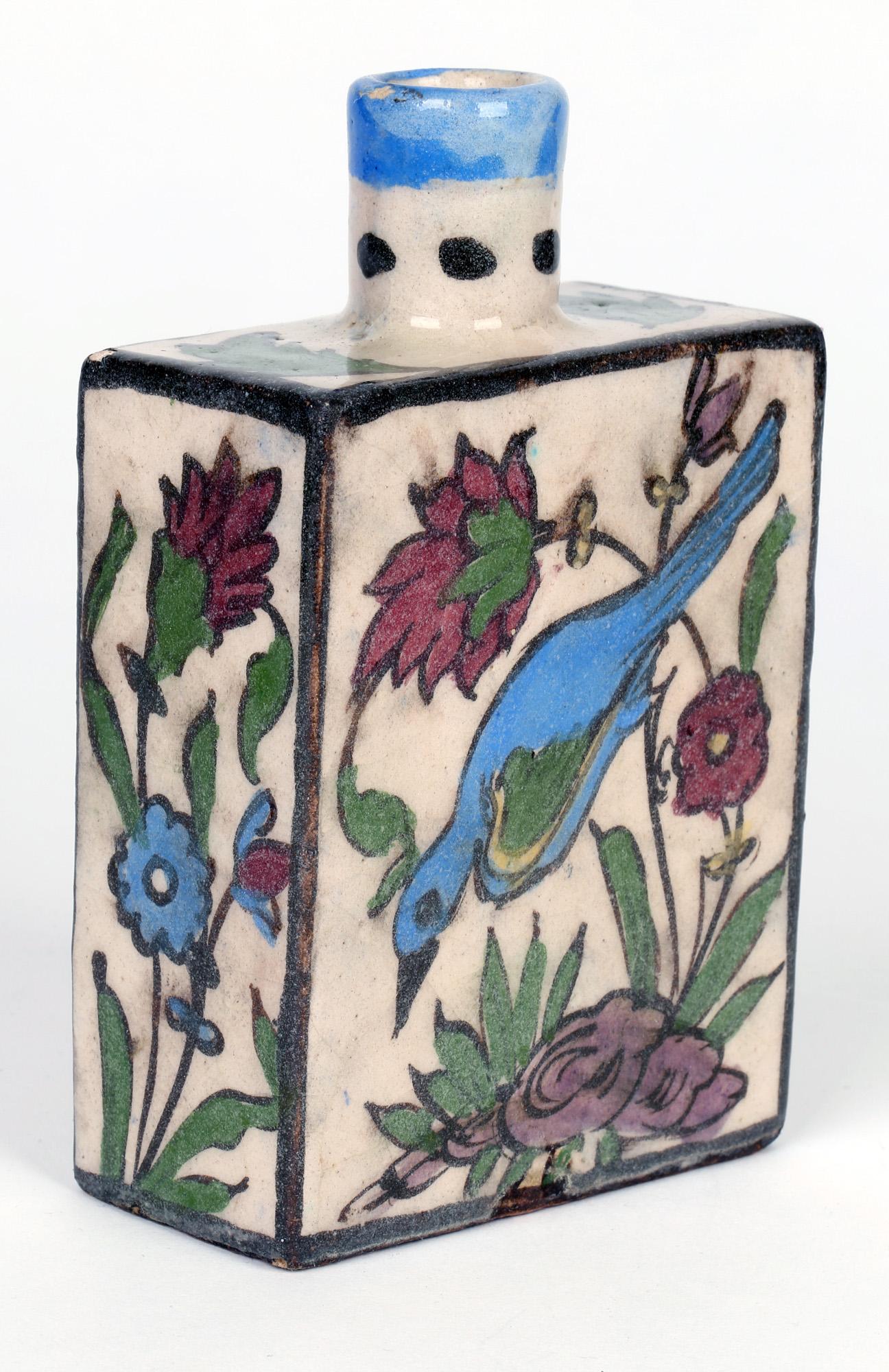 20th Century Persian Hand Painted Earthenware Vase with a Deer and Bird For Sale