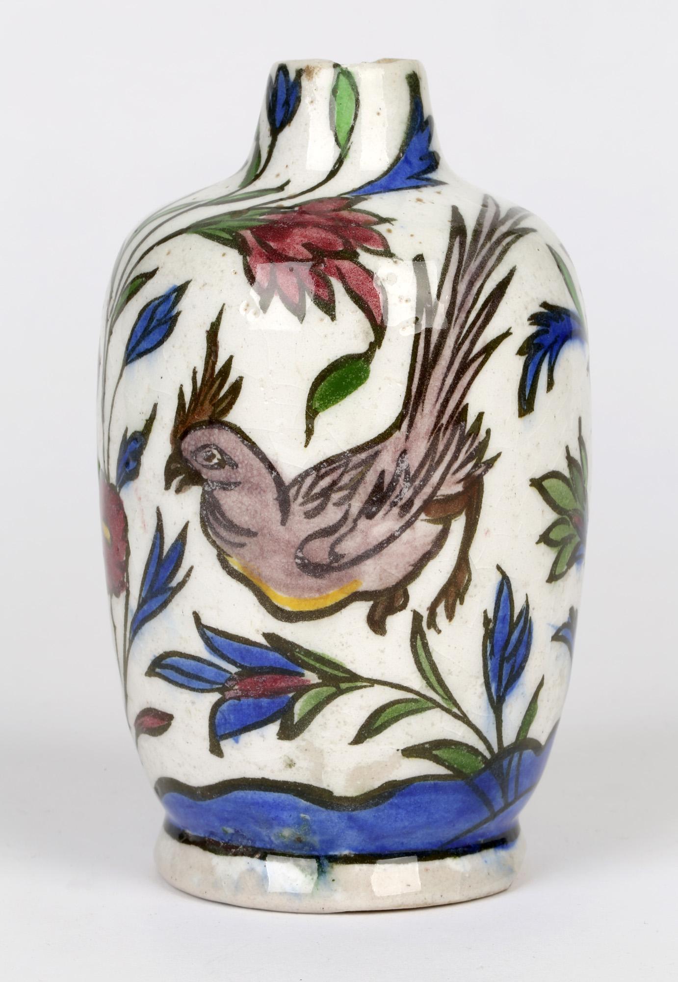 Persian Hand Painted Earthenware Vase with a Hen and Cockerel For Sale 3