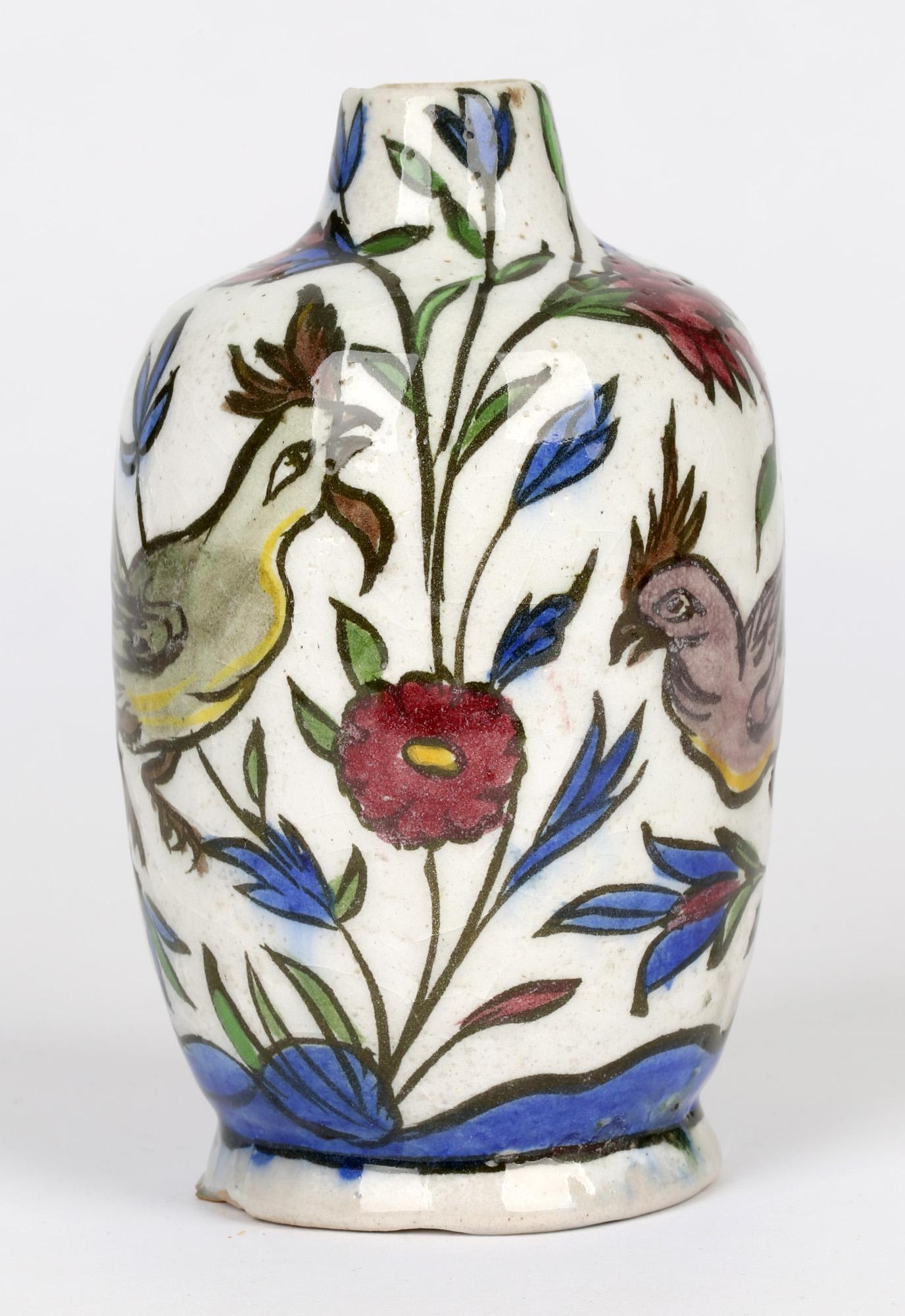 Persian Hand Painted Earthenware Vase with a Hen and Cockerel For Sale 4