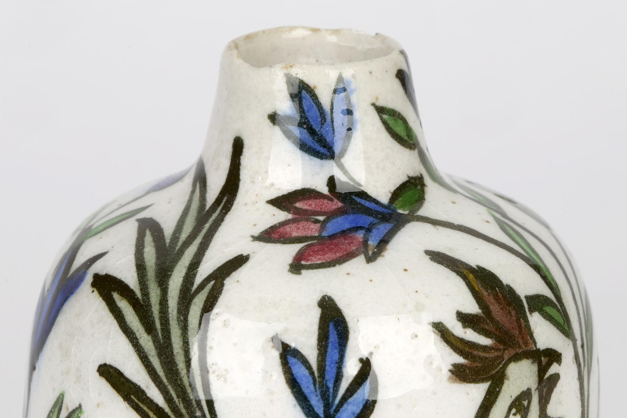 Persian Hand Painted Earthenware Vase with a Hen and Cockerel For Sale 5