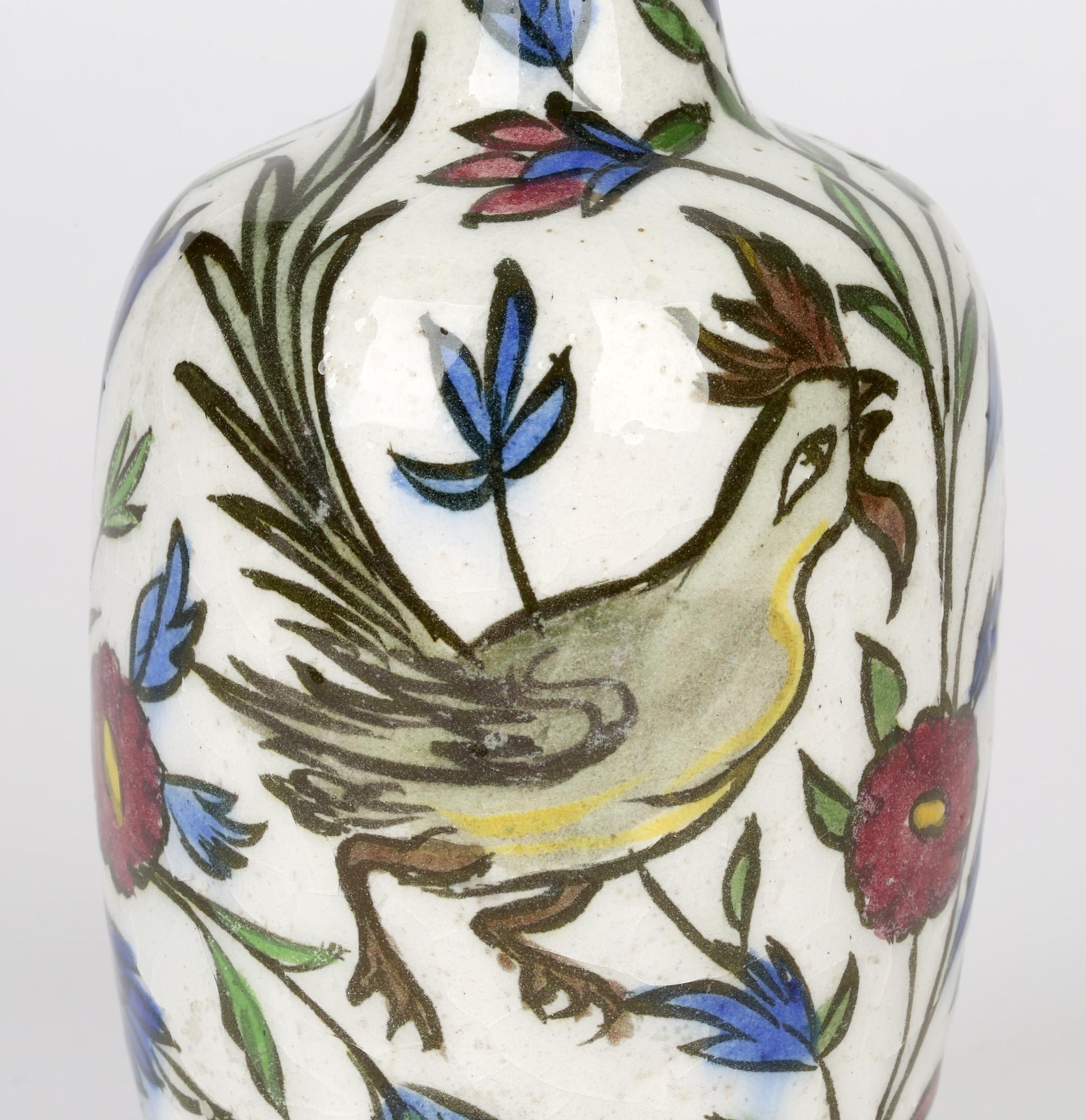 Persian Hand Painted Earthenware Vase with a Hen and Cockerel For Sale 6