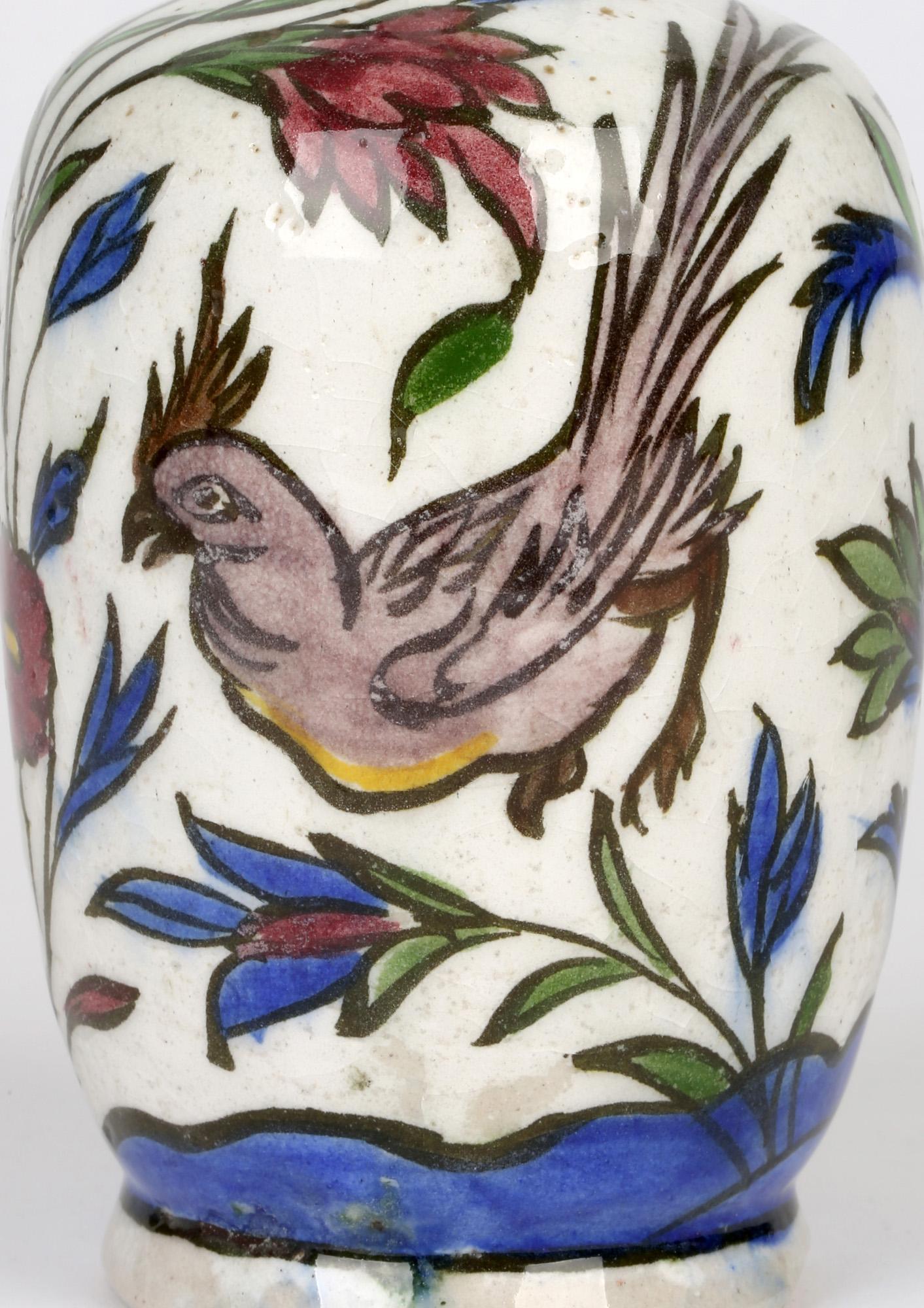 Persian Hand Painted Earthenware Vase with a Hen and Cockerel For Sale 7