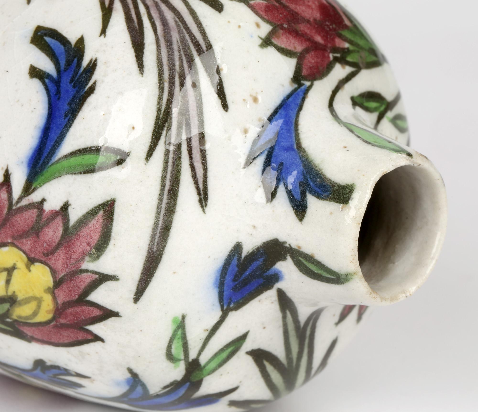 Islamic Persian Hand Painted Earthenware Vase with a Hen and Cockerel For Sale