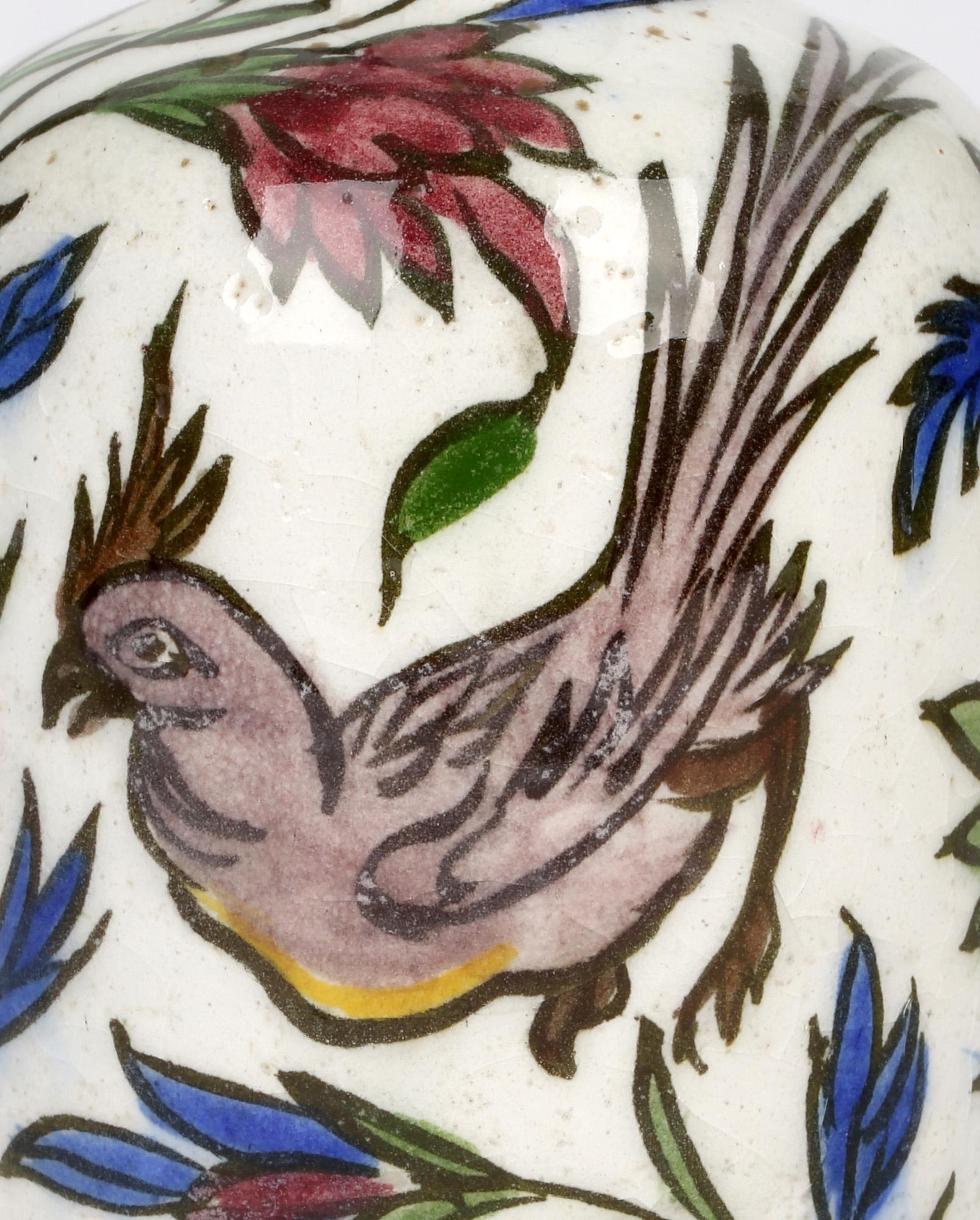 Persian Hand Painted Earthenware Vase with a Hen and Cockerel In Good Condition For Sale In Bishop's Stortford, Hertfordshire