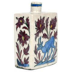 Persian Hand Painted Earthenware Vase with a Lion and Antelope