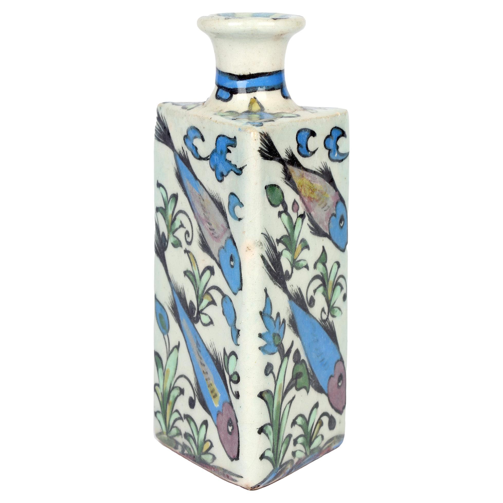 Persian Hand Painted Earthenware Vase with Fish