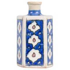Persian Hand Painted Five-Sided Bottle Shaped Earthenware Vase