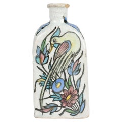 Persian Hand Painted Triangular Earthenware Vase with Bird
